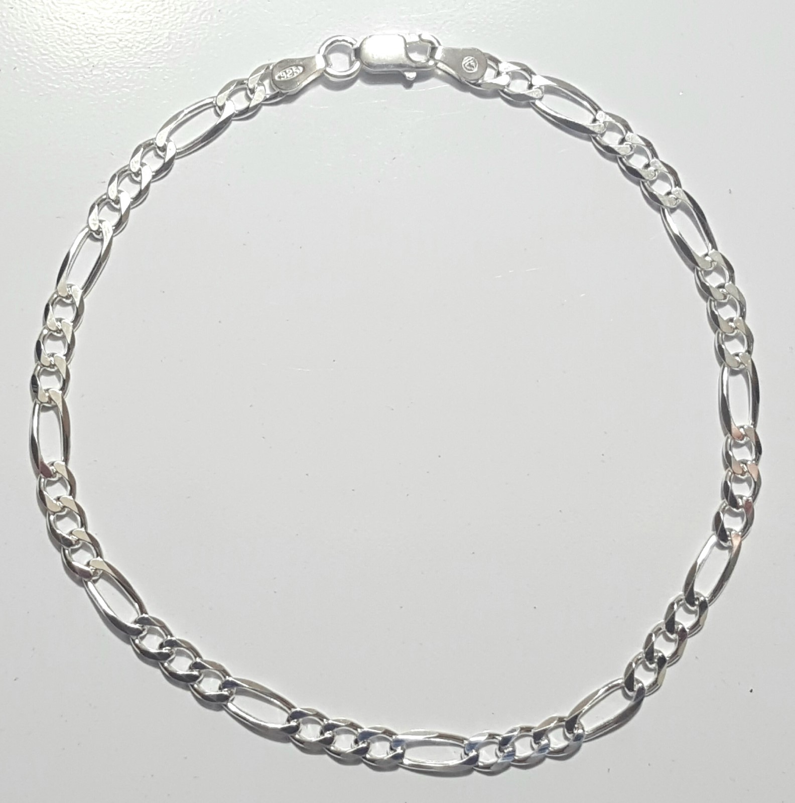 Figaro Link Ankle Bracelet 10 inch Long 925 Sterling Silver made in Italy