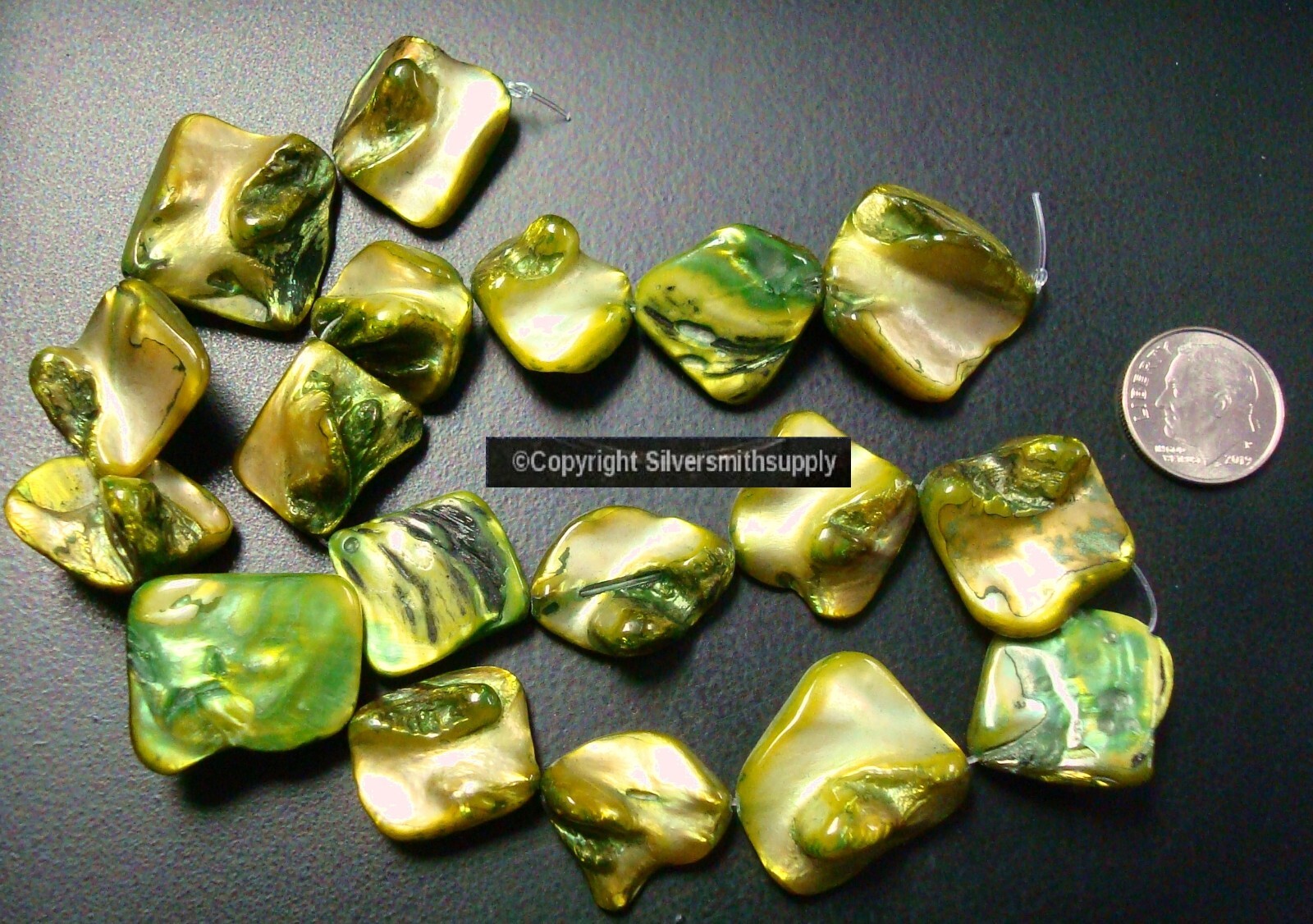 Peridot green dyed baroque Mabe mother of pearl shell nugget beads BS090