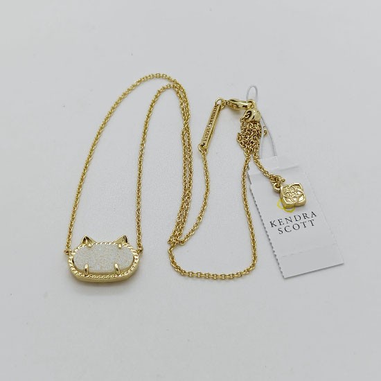 New Kendra Scott Elisa Gold Cat Pendant Necklace In Iridescent White Drusy
