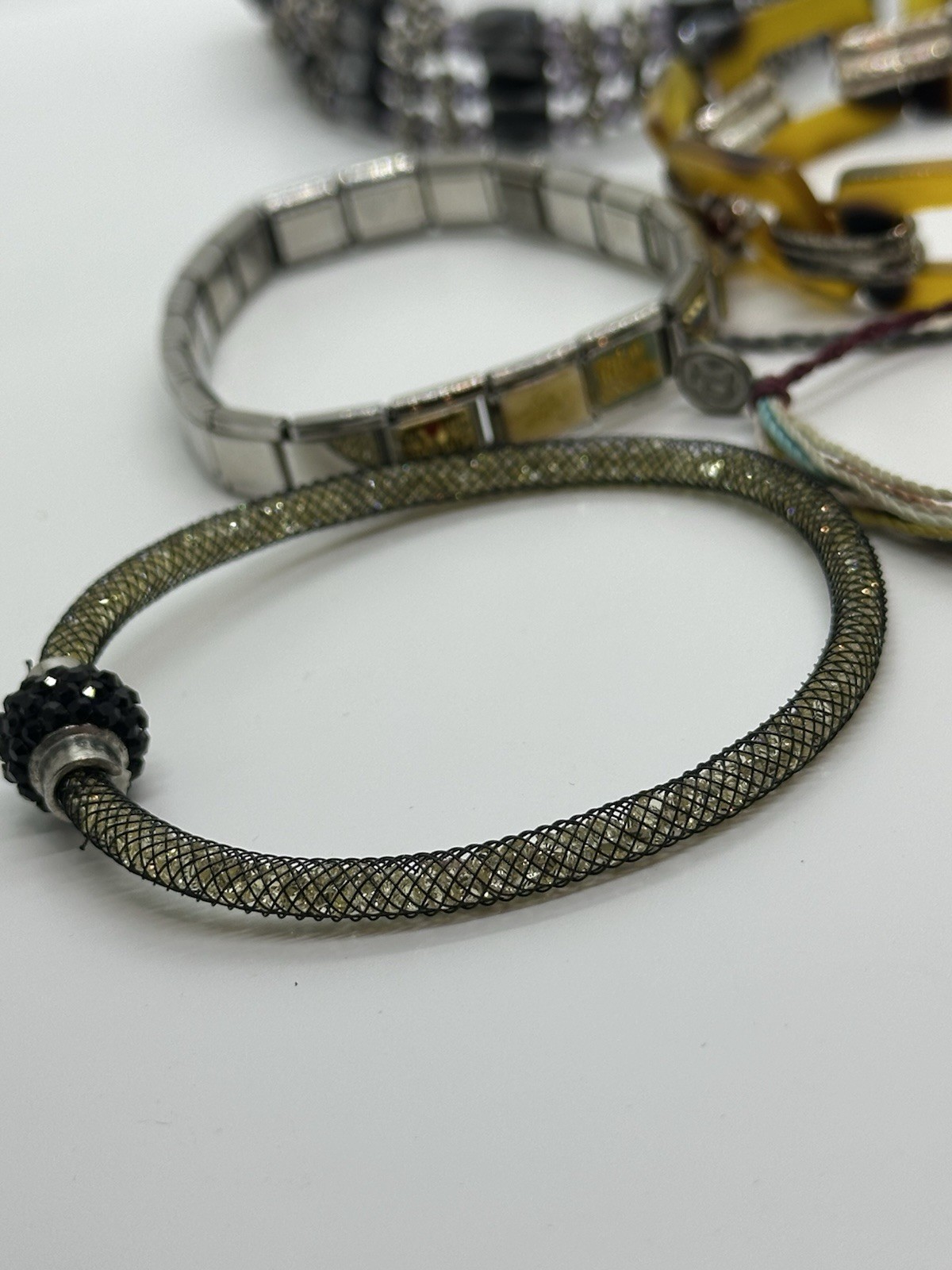 Mixed Bracelet Lot 5 Pc Acrylic Link Italian Charm Mesh Crystal Beaded Boho