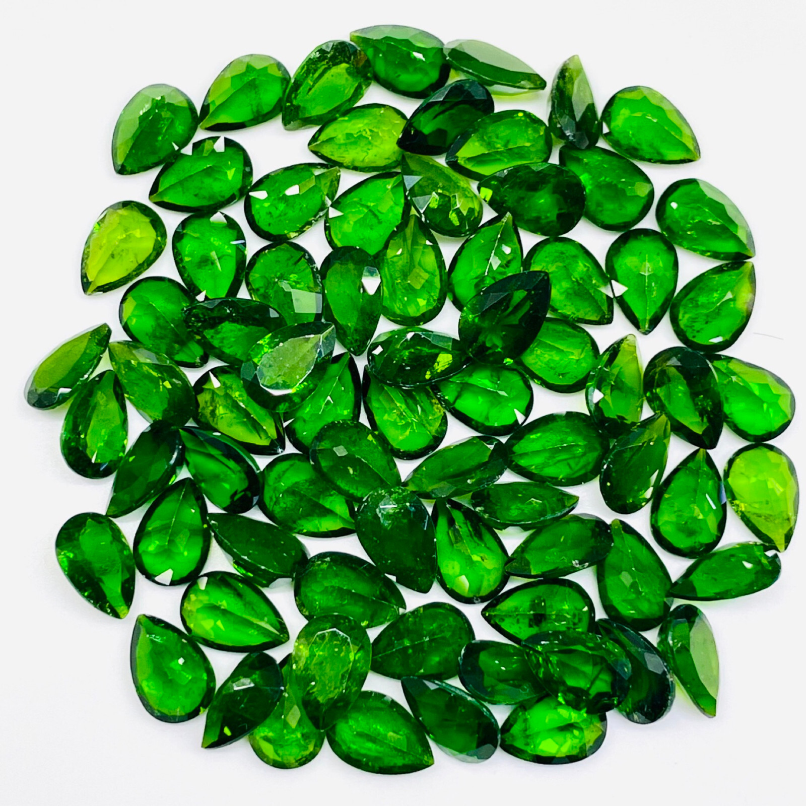 Natural Chrome Diopside 7 Pcs 9x6mm Pear Cut Vivid Green Loose Gemstones Lot