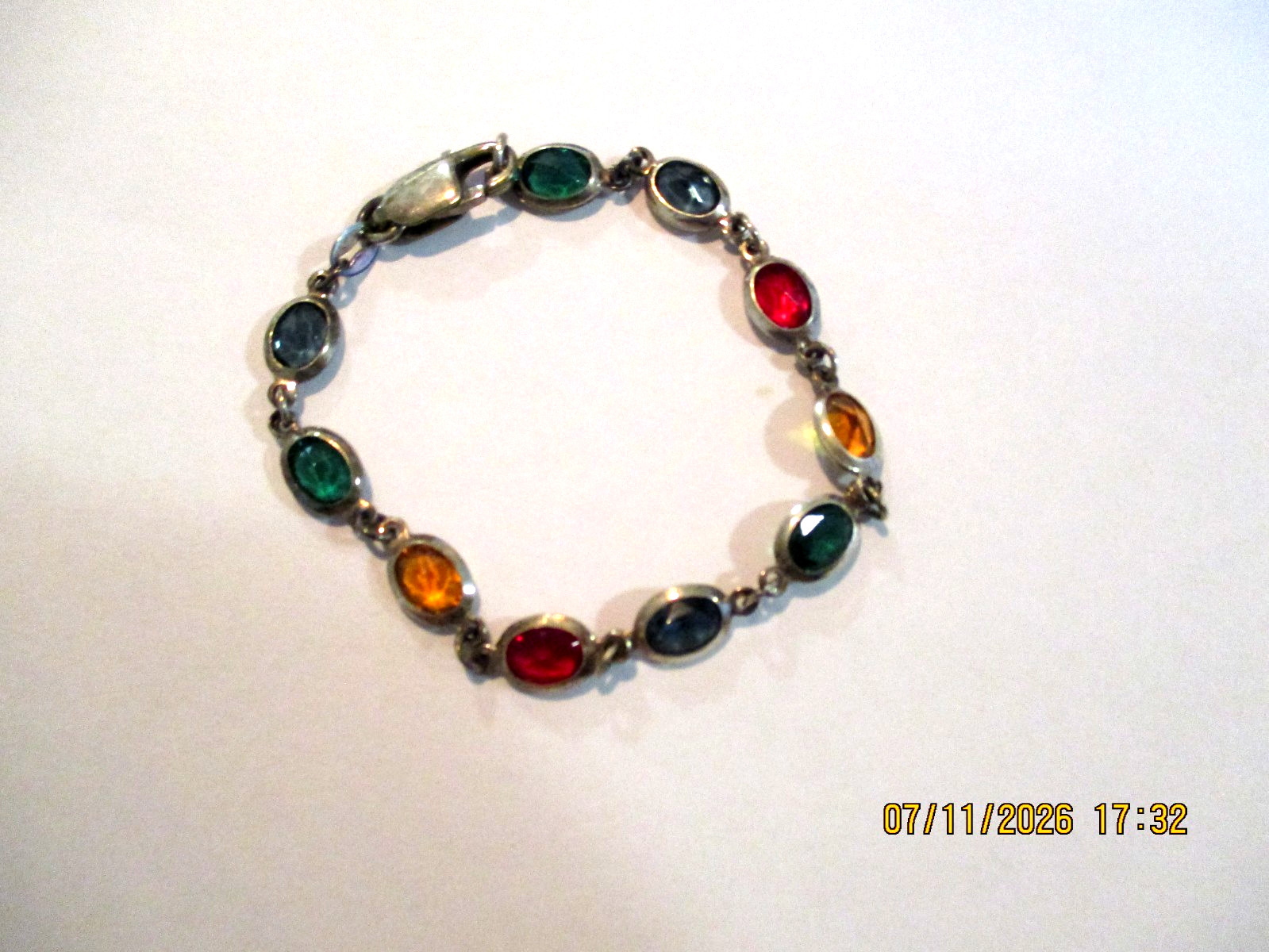 Vintage Milor Tennis Bracelet 925 Sterling Silver Italy Multi Colored Stones
