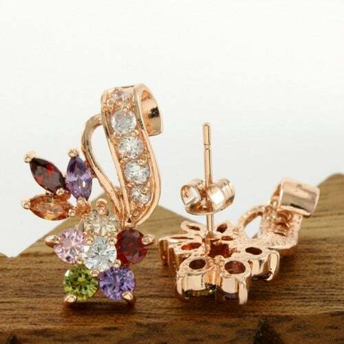 Rose Gold Overlay Beautifully Lab Created Multicolor Stone Earrings