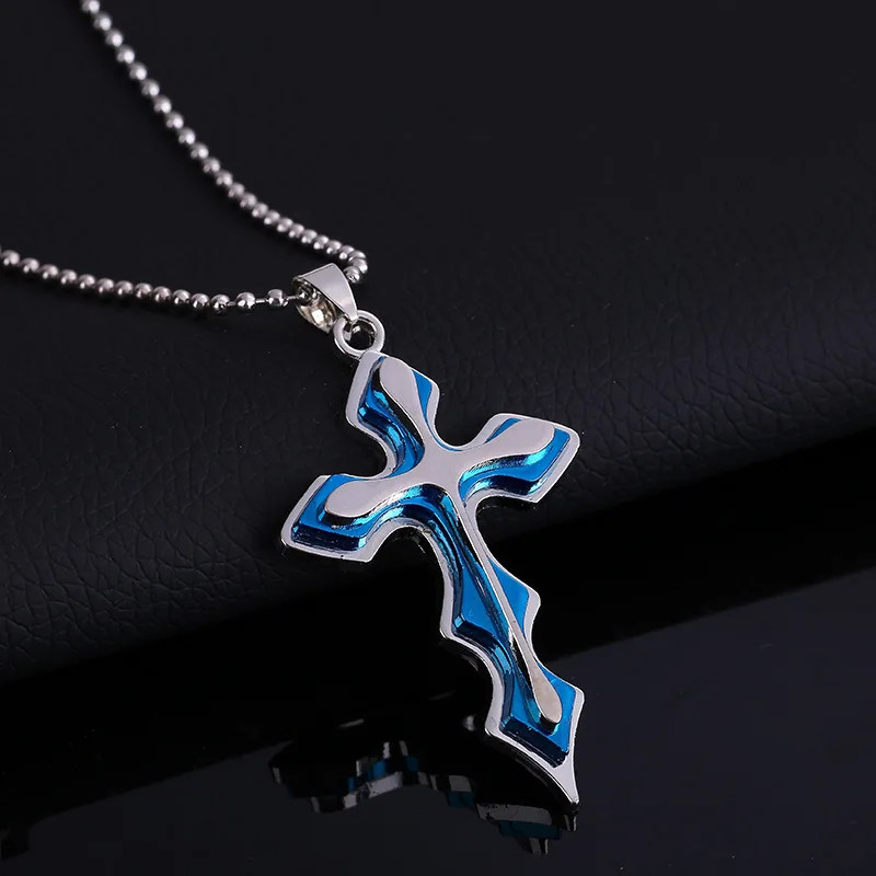 Stainless Steel Cross Pendant Necklace for Men Women Gold/Black/Blue Male Female