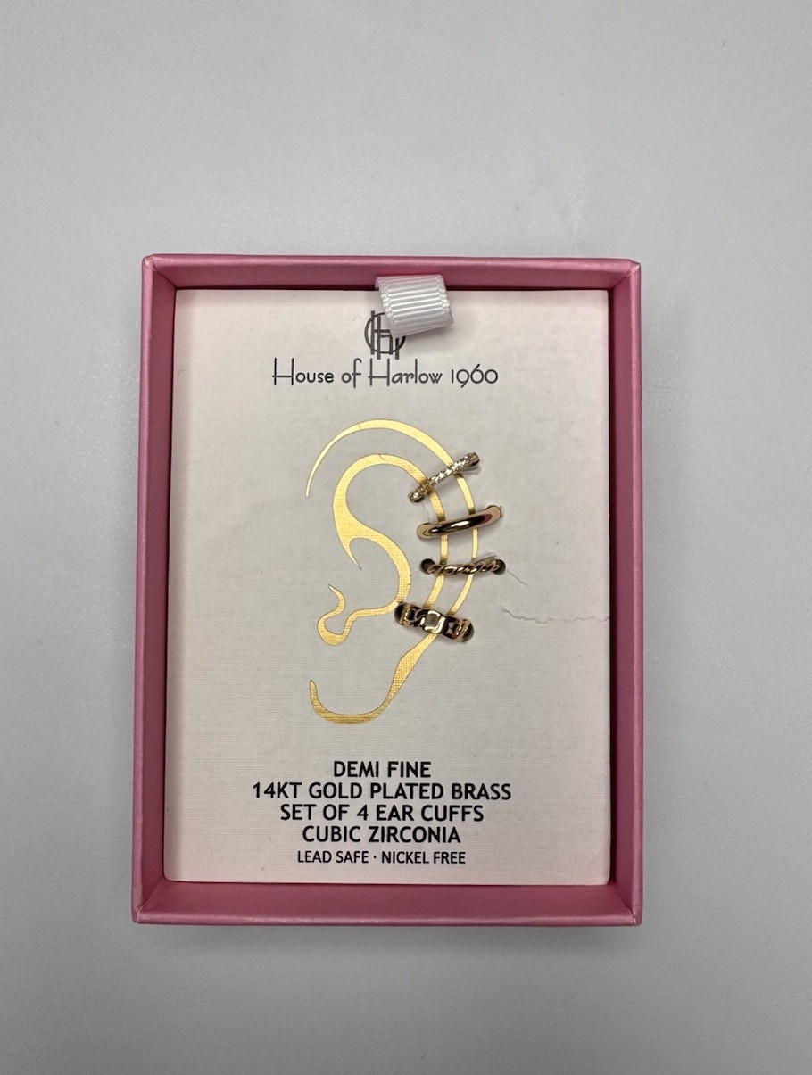 New House of Harlow 1960 – Set of 4 Gold Ear Cuffs 14KT GOLD PLATED Huggies NIB