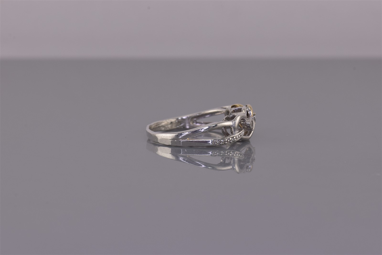Sterling Silver & 10k Gold Diamond Accent Interlock Hearts Band Ring 925 Sz: 6
