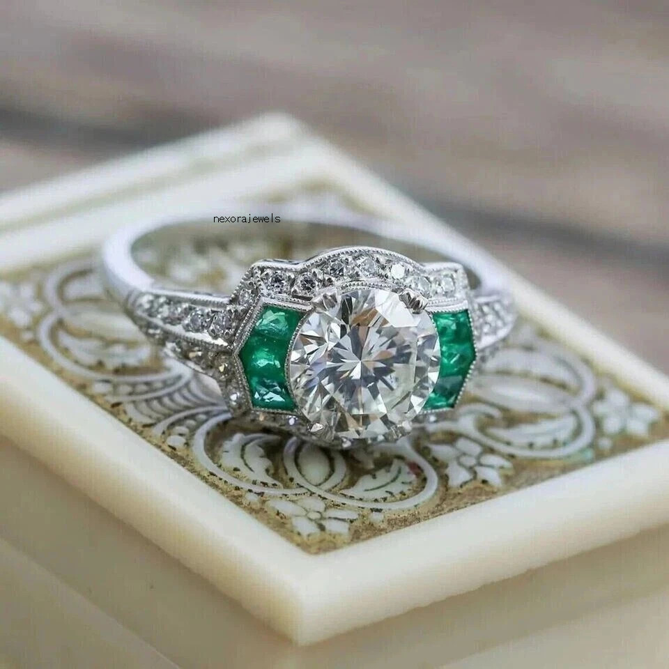 2.15Ct Art Deco Style Lab Created Diamond Engagement Gift 14K White Gold FN Ring