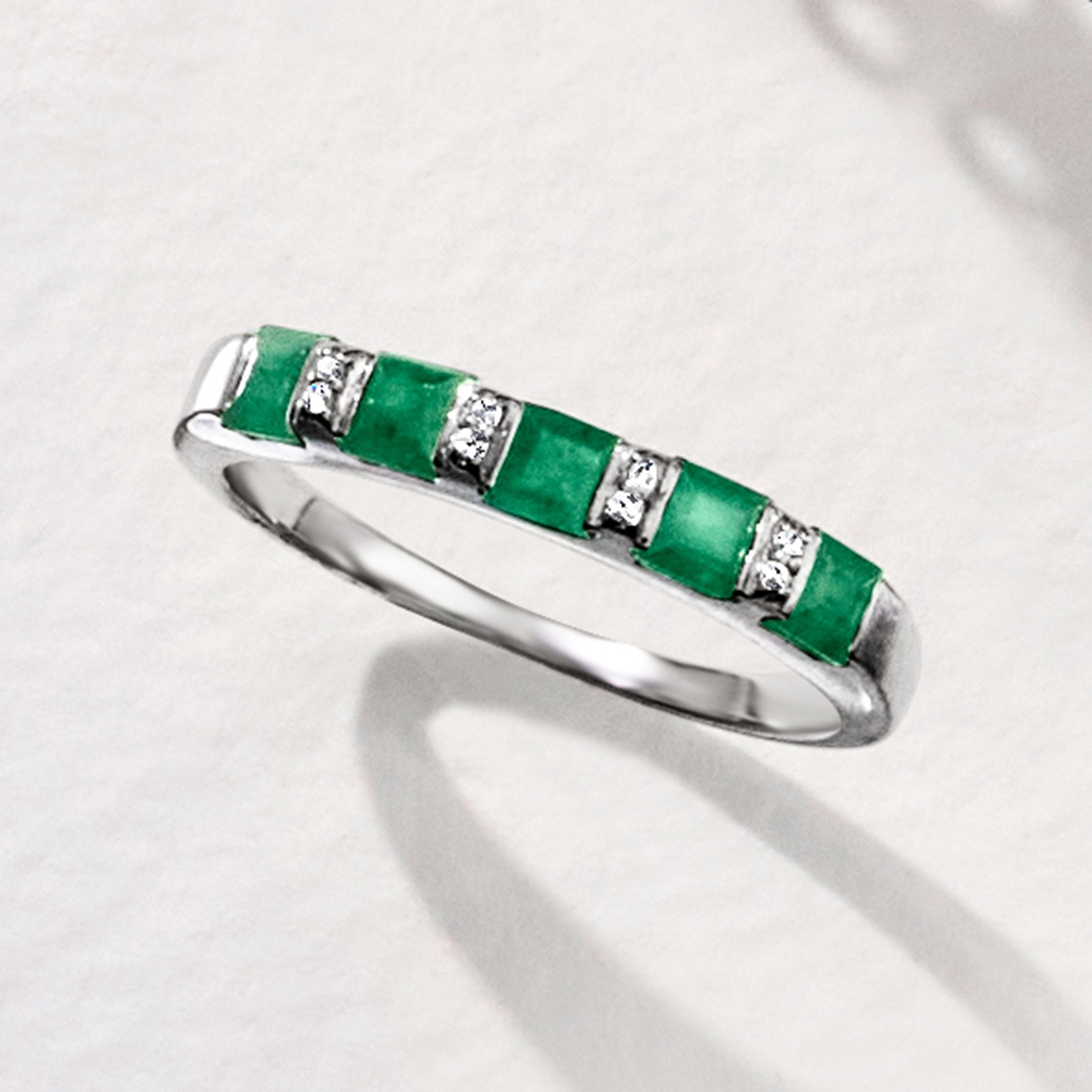 Ross-Simons 0.70 ct. t.w. Emerald Ring With Diamonds in Sterling Silver