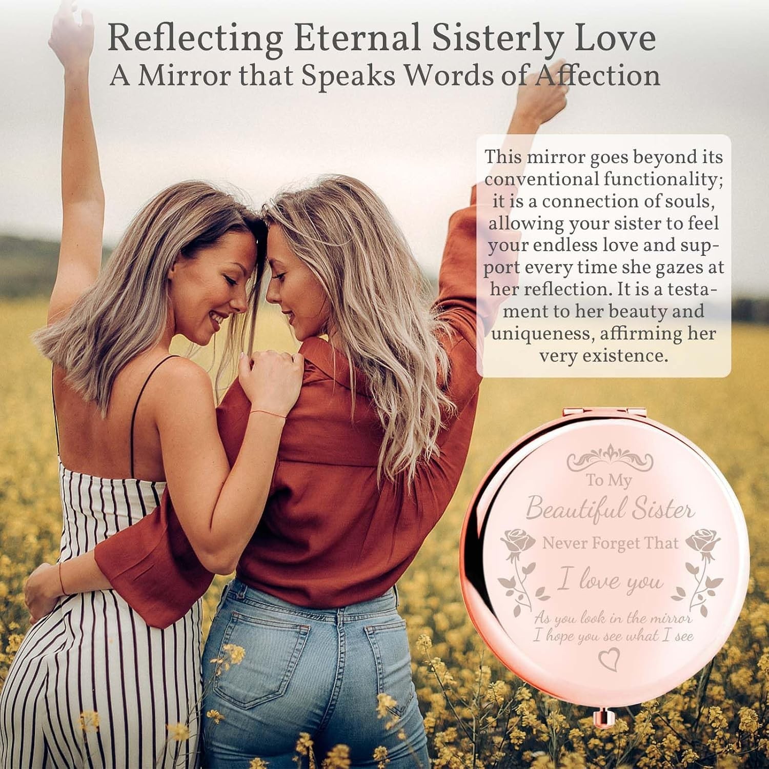 Elegant Compact Mirror to My Sister – Unique Rose Gold Gift with Love Note