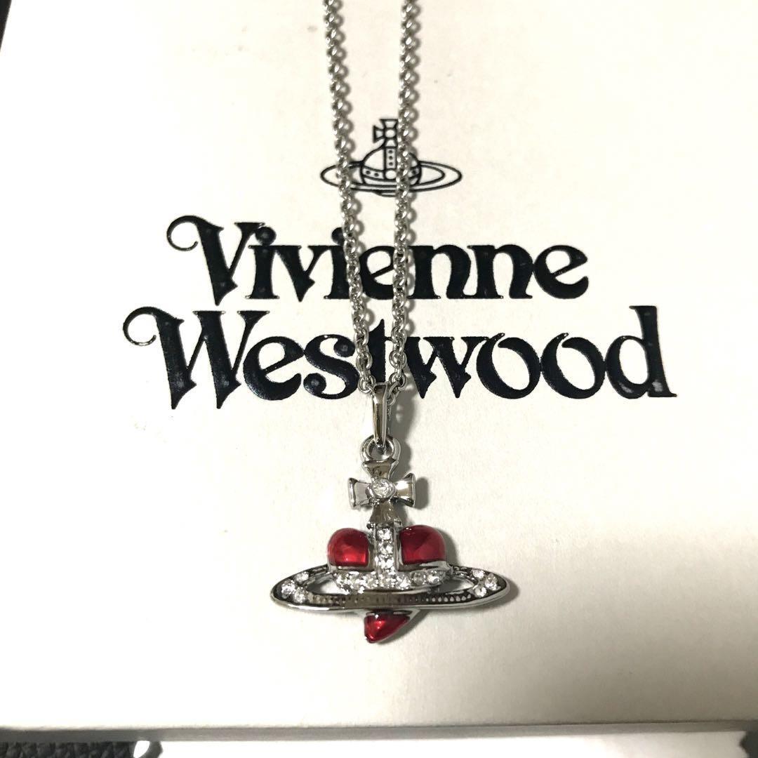 NM Vivienne Westwood Diamante Heart Orb Small Necklace Silver Red JP authentic