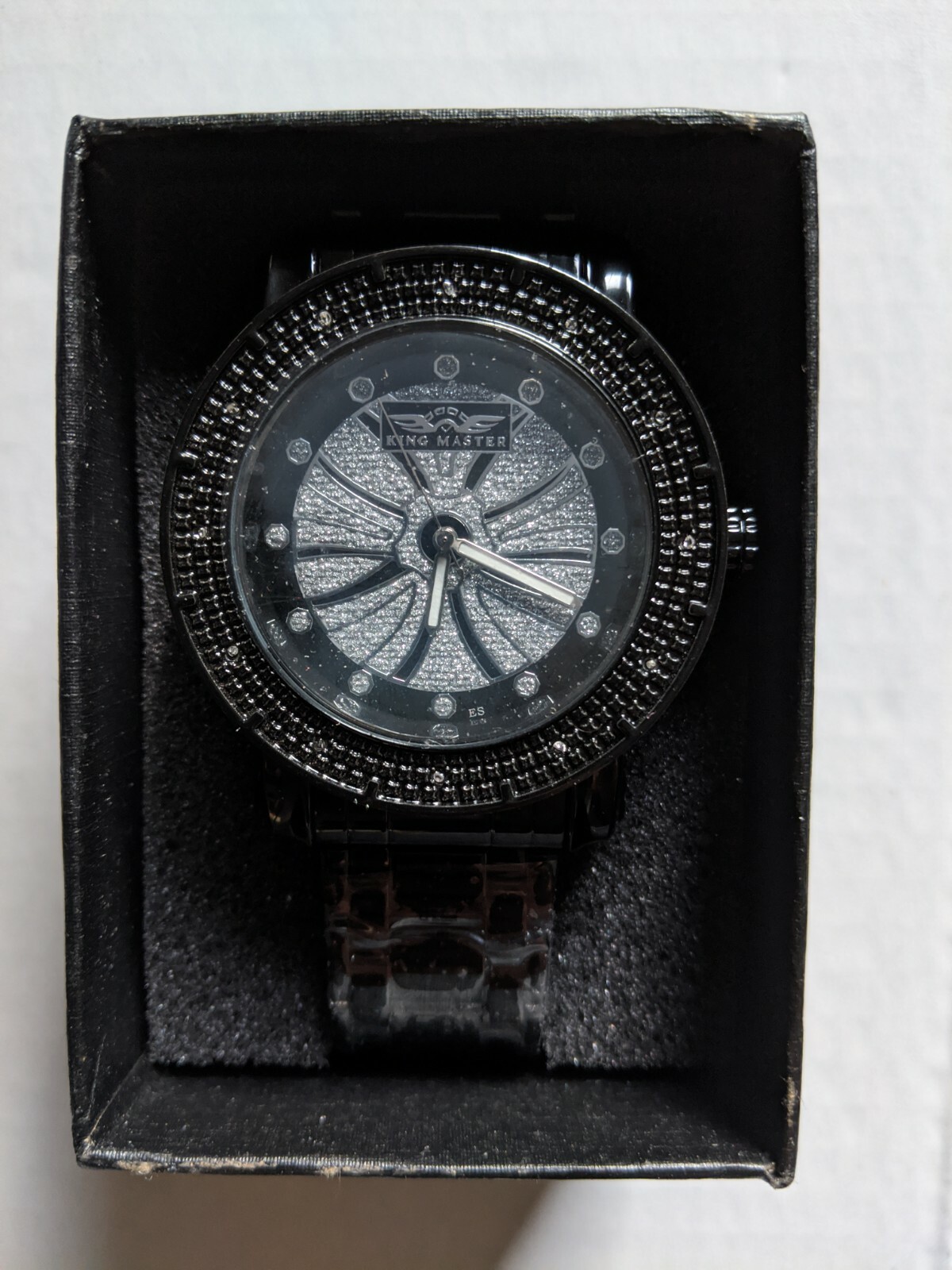 King Master Men’s Black Diamond Watch 0.12ct Bezel Stainless Steel Quartz 50mm