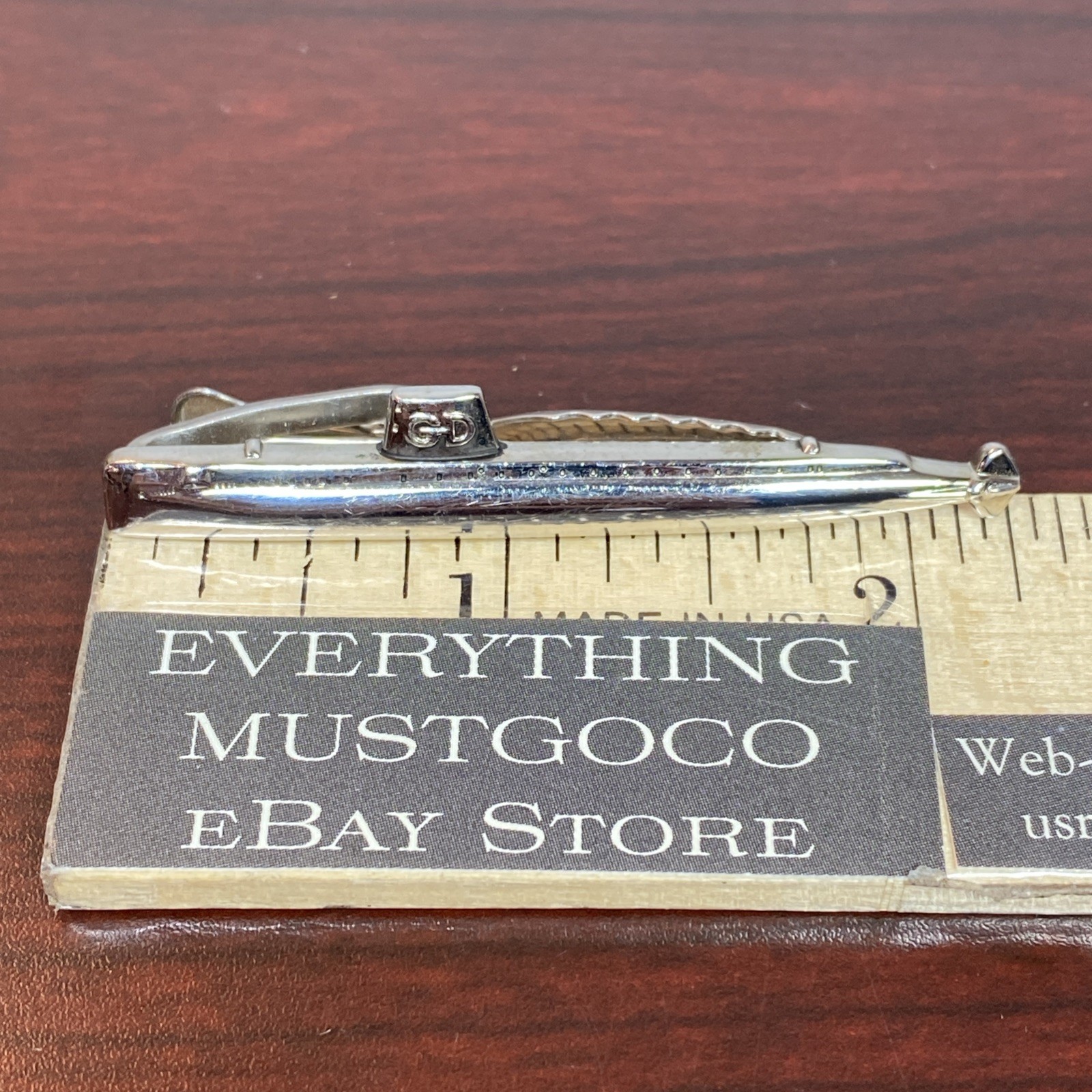 US NAVY SUBMARINE GD GENERAL DYNAMICS Silver Tone Advertising HICKOK Tie Clip