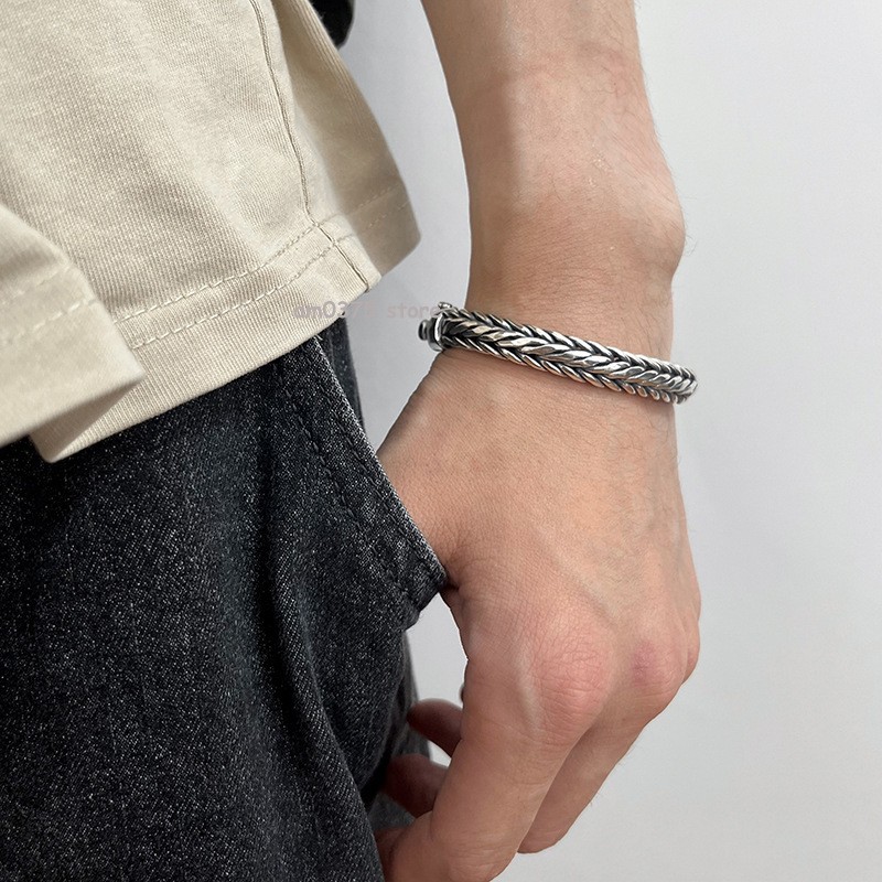 Real 925 Sterling Silver Weave Bracelet Women Men’s Polish 9mm Wheat Link Chain