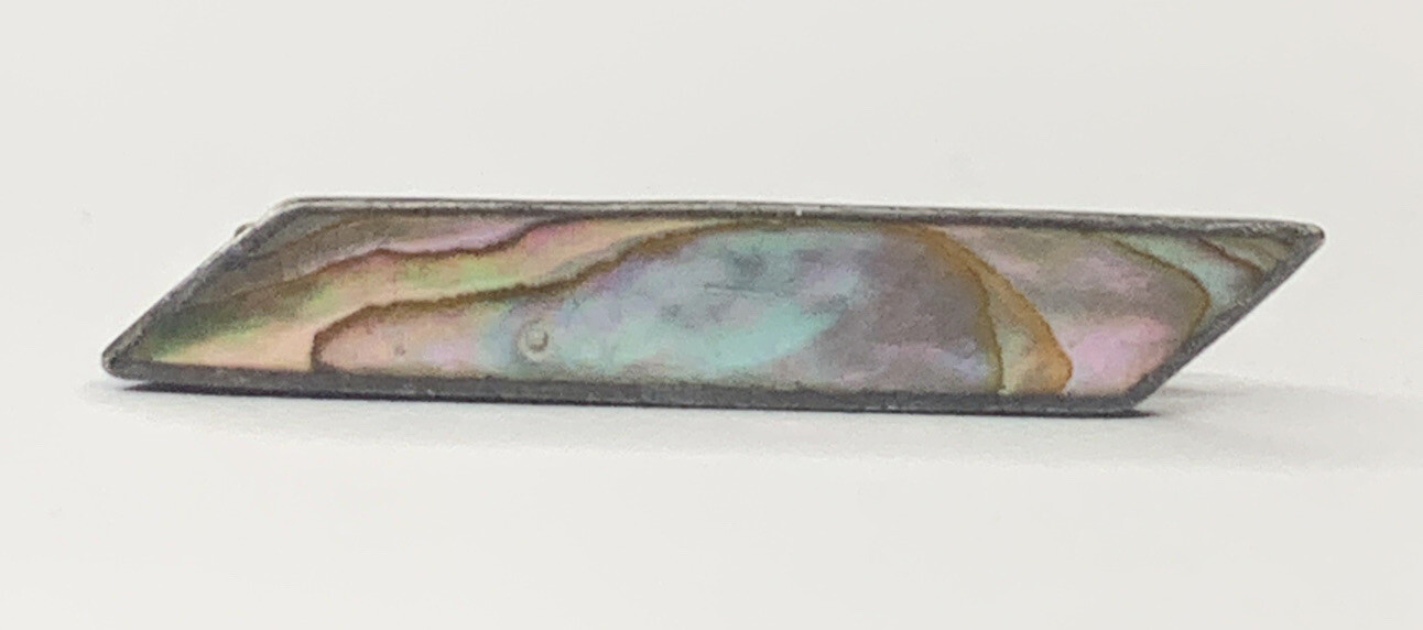 Antique Men’s Sterling 925 Art Deco Parallelogram Abalone 1” Bar Lapel Tie Pin