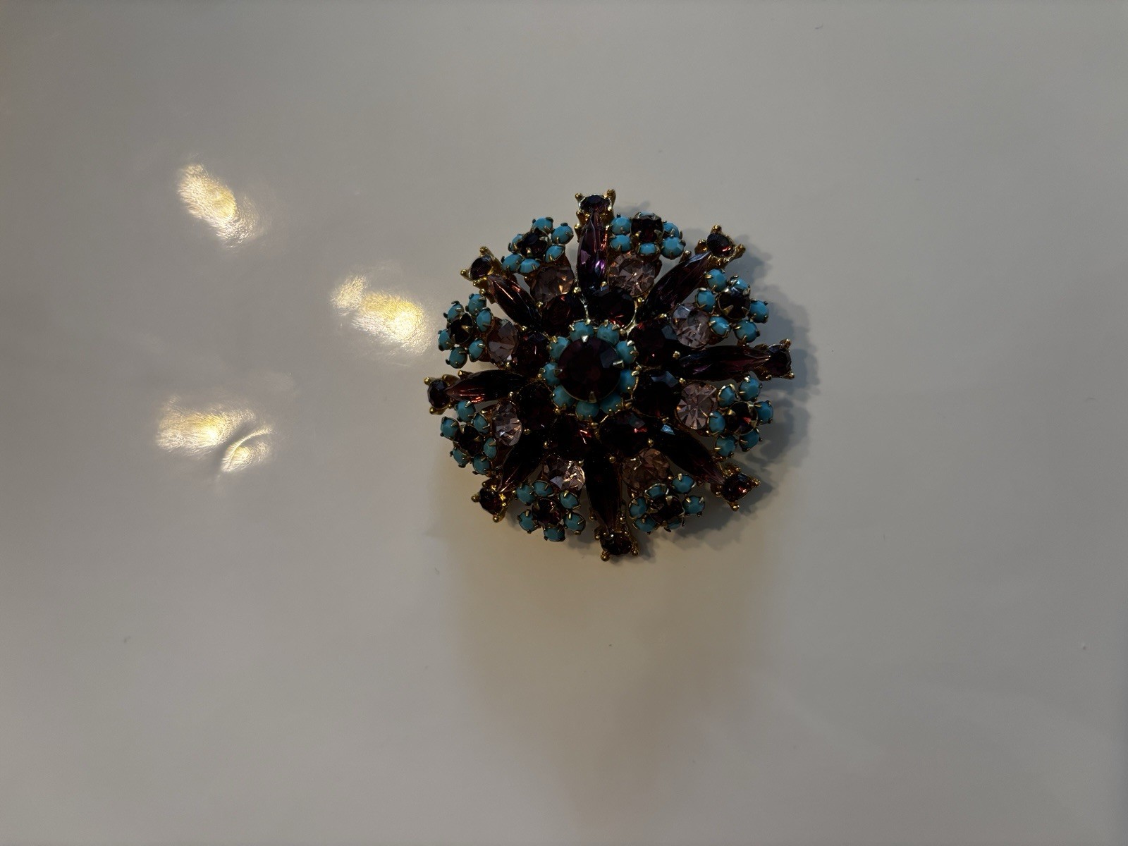 Vintage Round Rhinestone Cluster Brooch Pin Prong Set