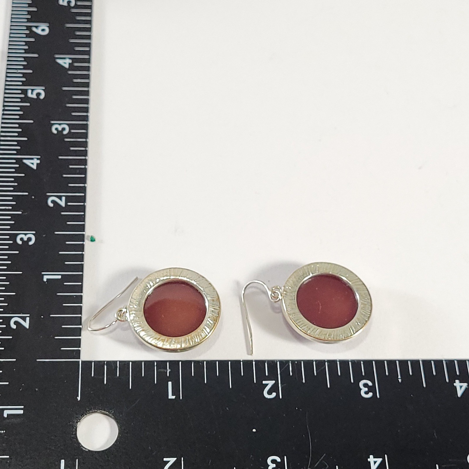 Burgundy Cabochon Drop Earrings Silver Tone Round Polished Classic Jewelry