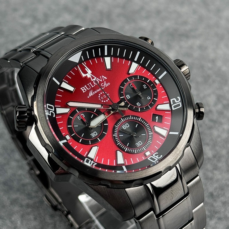 Bulova Marine Star 98B350 Men’s Chronograph 43mm Red Dial Quartz Watch