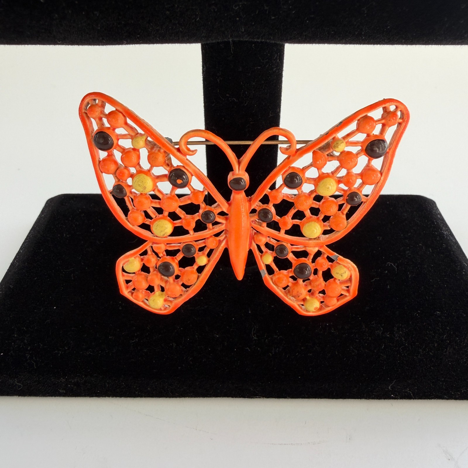 Vintage 50s 60s Orange Butterfly Brooch Pin Enamel 2.75 x 2 Retro Cottage Garden