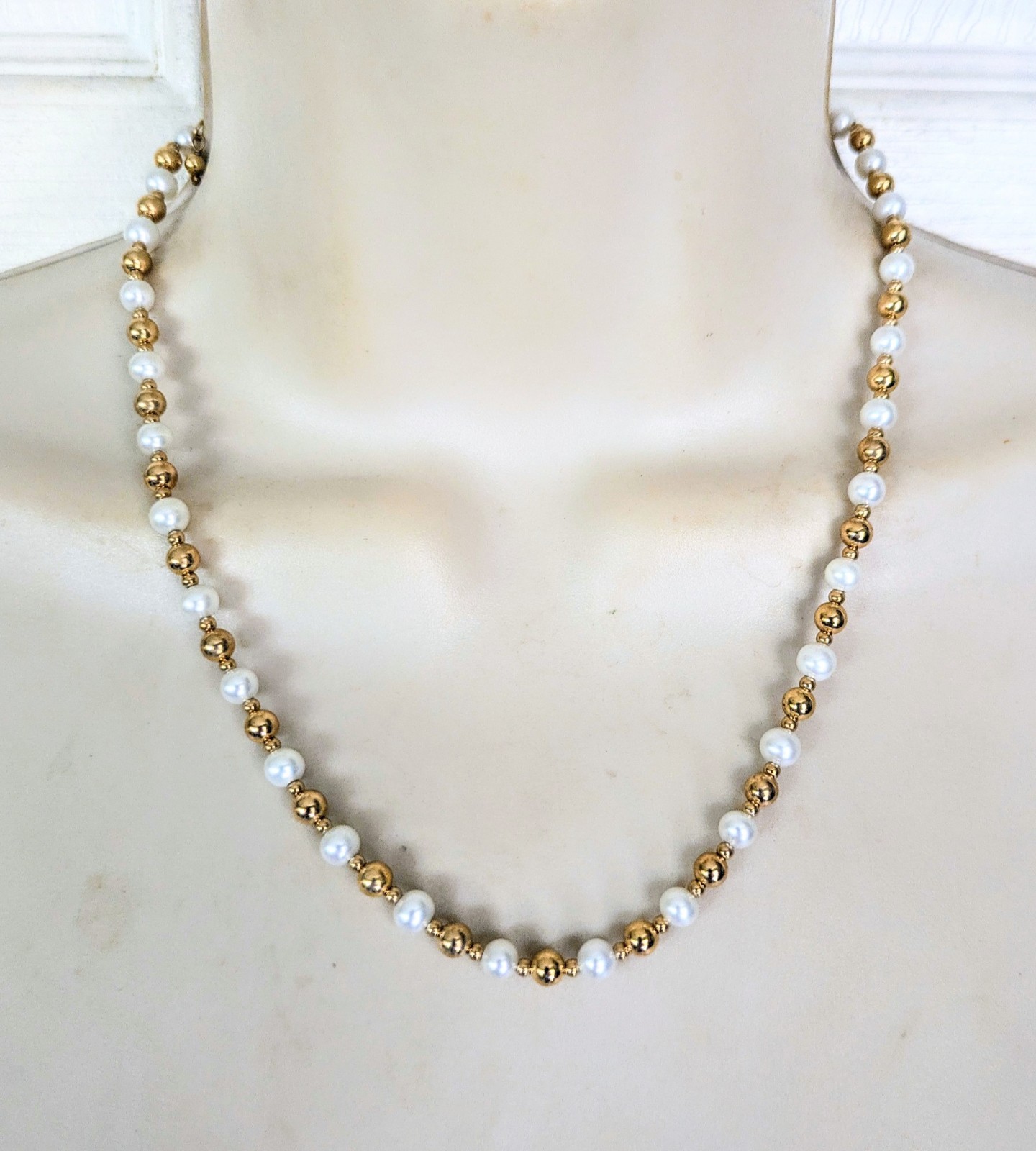 14K Solid Yellow Gold – ETERNAGOLD BEAD BALL & PEARL ADJUSTABLE NECKLACE NWOT