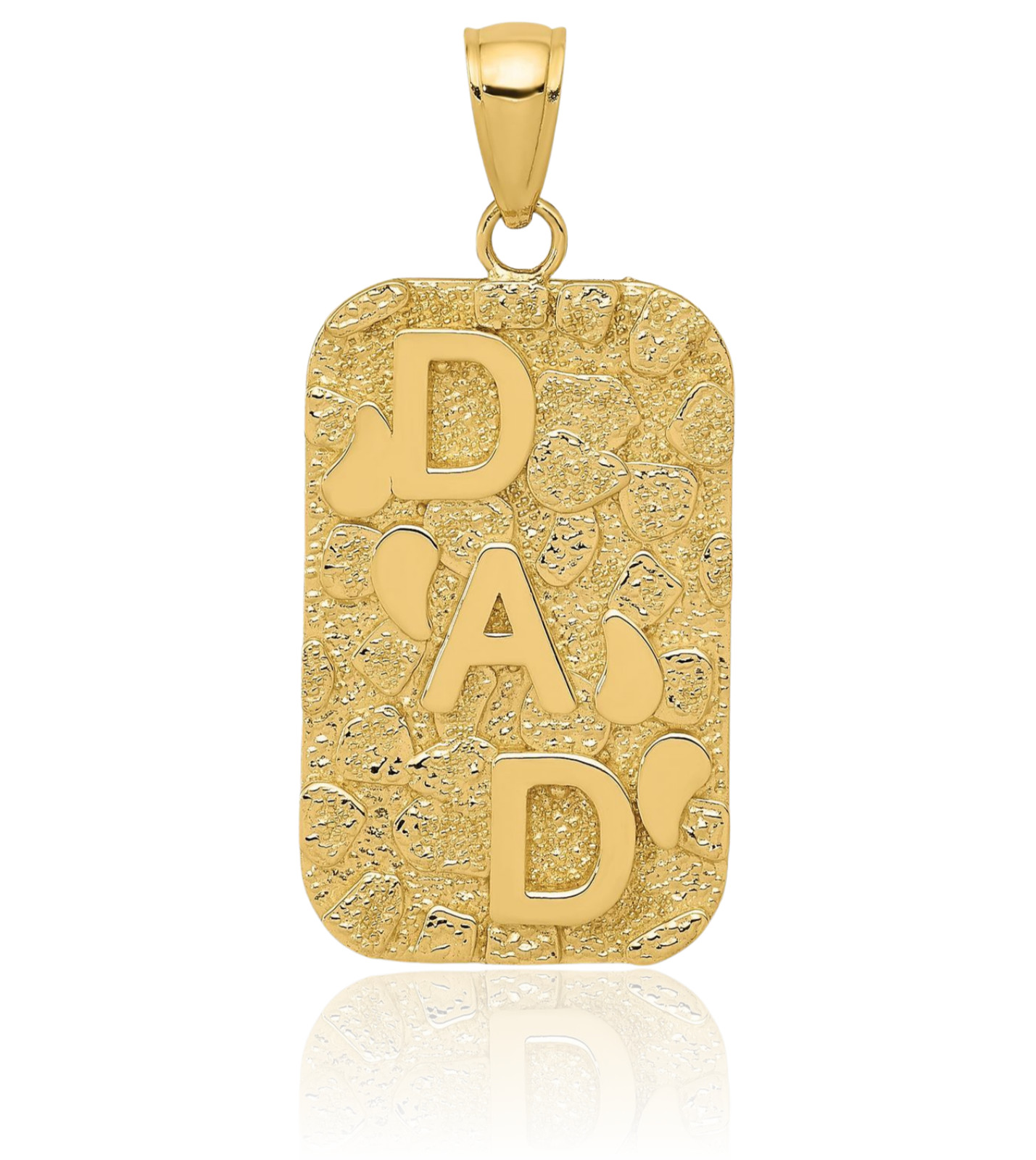10K Solid Yellow Gold Large Nugget Dog Tag Pendant Necklace 32mm 1-1/4 inch