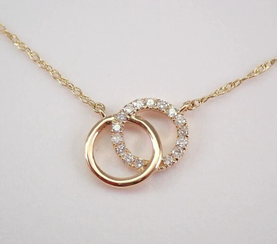 Interlocking Circle Pendant Round Cut Simulated Diamond 14K Yellow Gold Plated