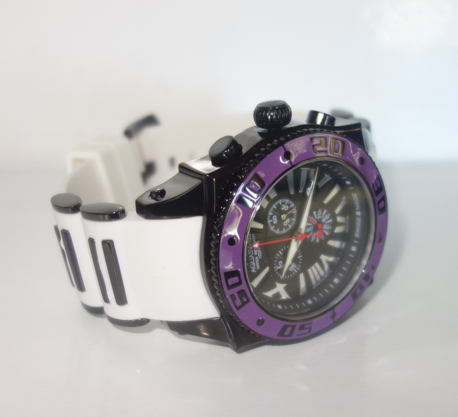 AQUASWISS Chronograph Swiss Quartz Large 50 MM Watch Stainless Steel PURPLE NEW