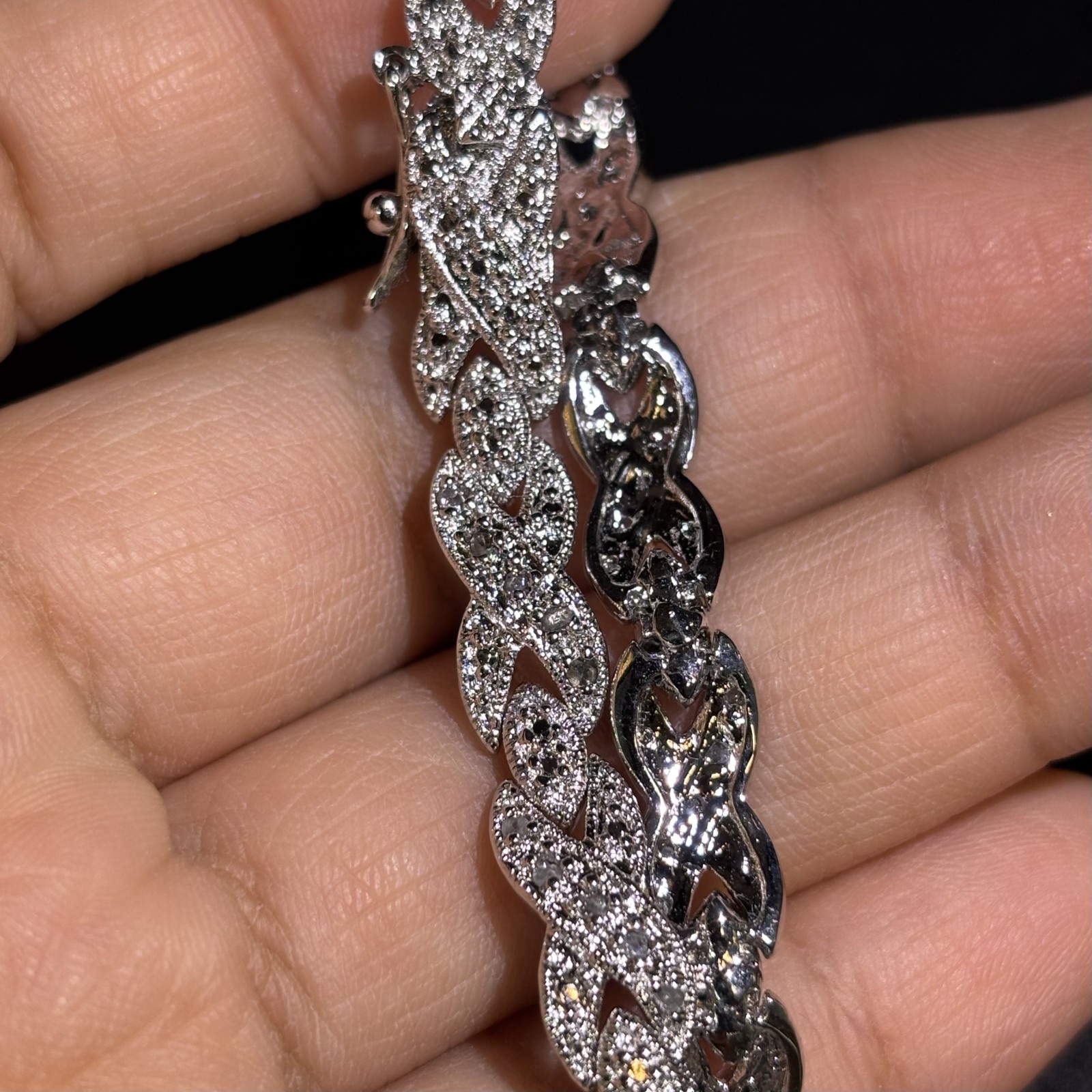 925 Sterling Silver Bracelet, Single Cut Diamond Stones, 13.0grms, 7”long