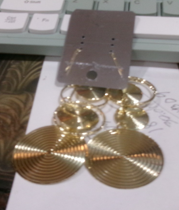 gold look dangle earrings circles 3.5 inches long