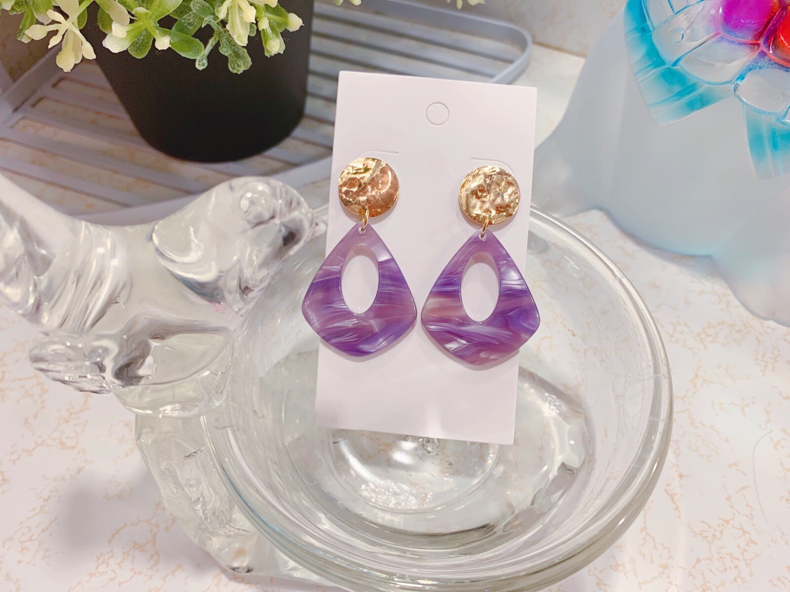 Handmade Multi Choose Shell Resin Earrings With Gold Plated Post