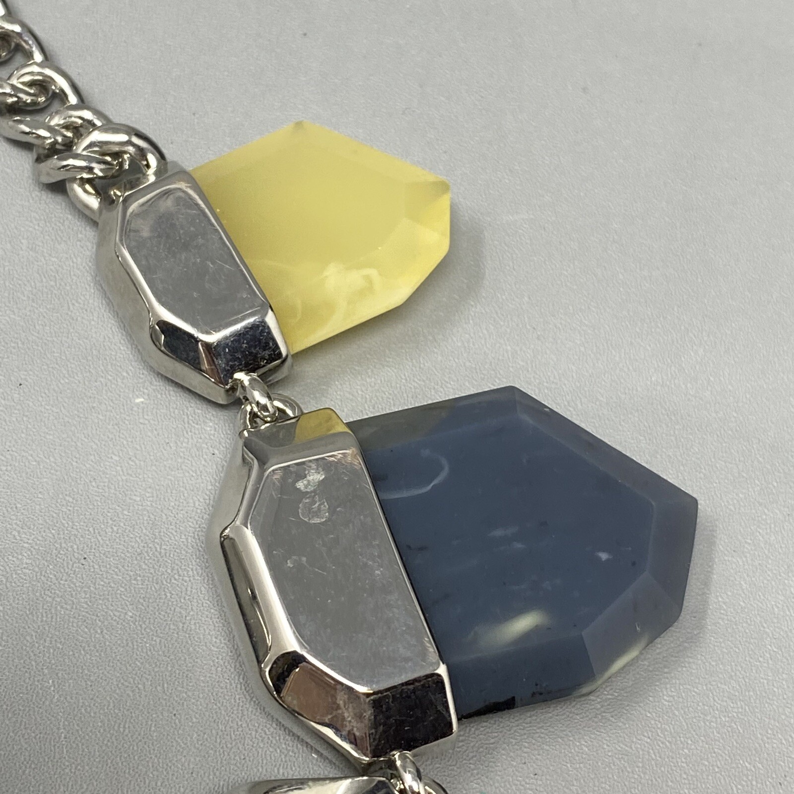 Designer Necklace Gray Black Yellow Faux Stone Acrylic French Connection Chunky