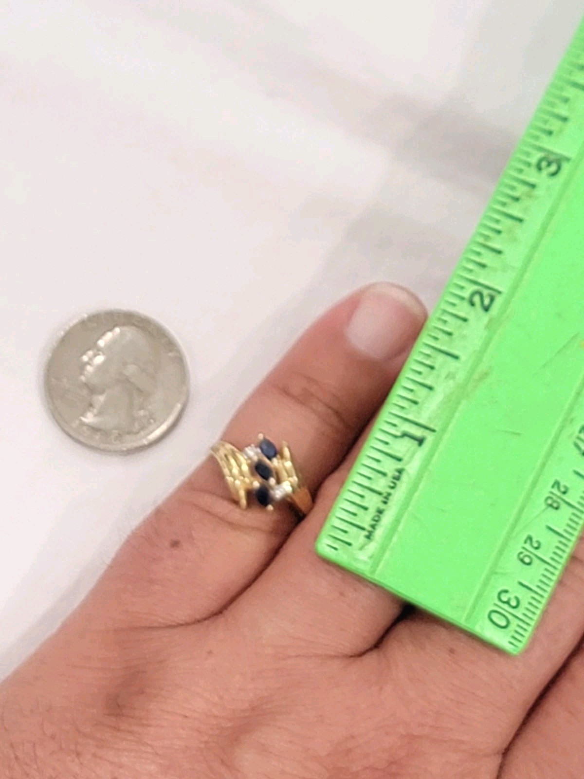 GORGEOUS 14k Ribbed Waves Bypass Blue Sapphire & Natrual Small Diamond Ring Sz 8