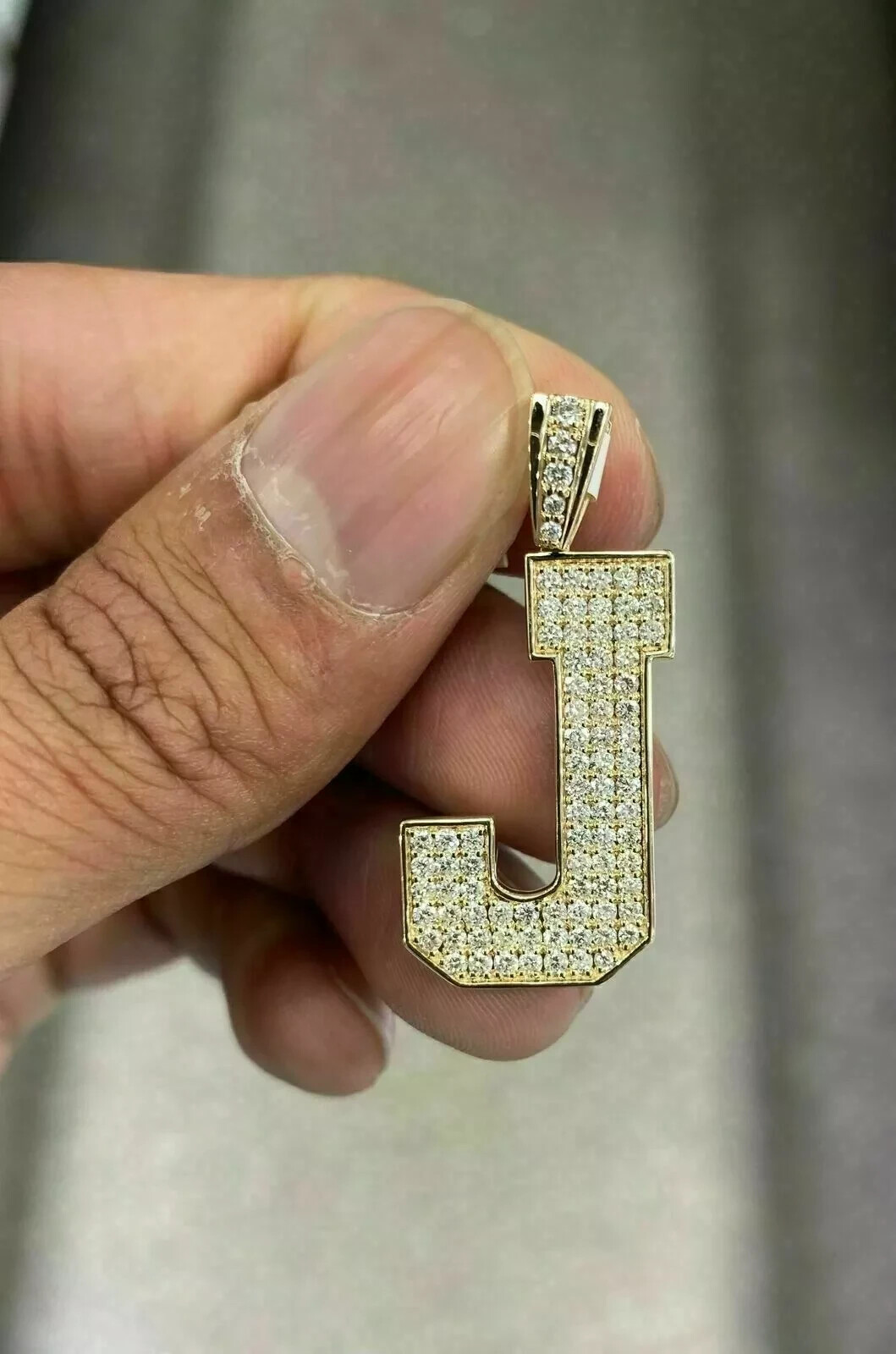 1.20 CT D/VVS1 Diamond Initial Letter “J” Mens Pendant 14K Yellow Gold Finish