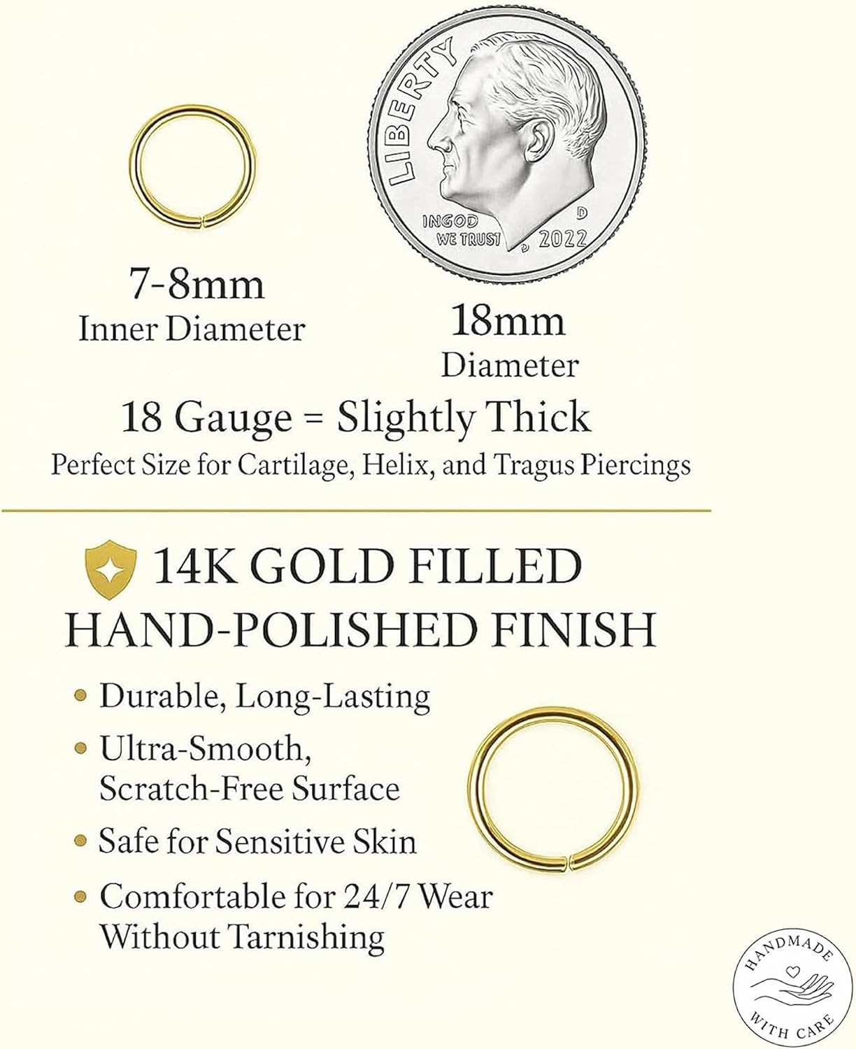 Gold Cartilage Earring – 18 Gauge Gold Helix Hoop – 14K Gold Filled Helix Earrin