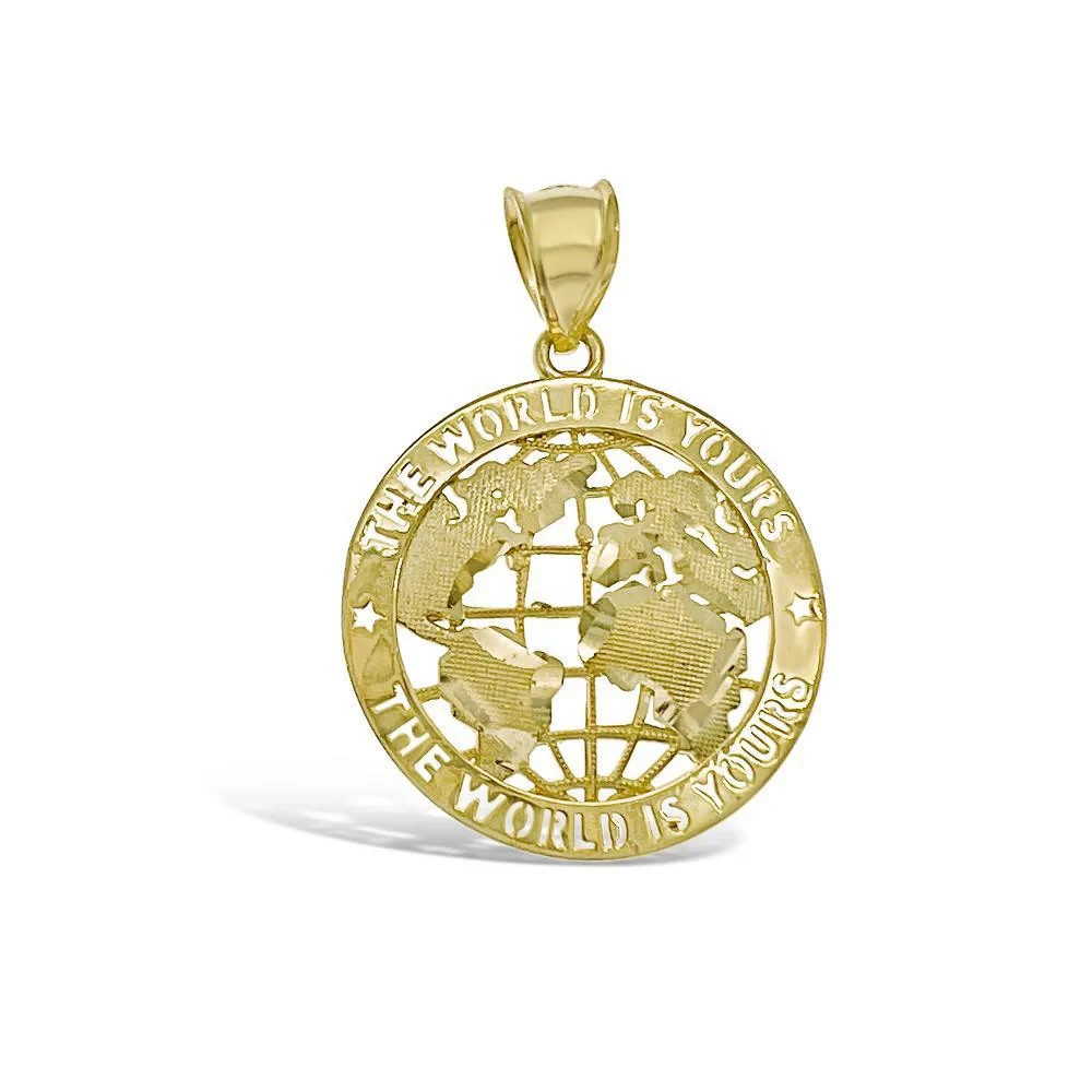 World Globe Pendant 10k Yellow Gold The World is Yours Charm 1.2″