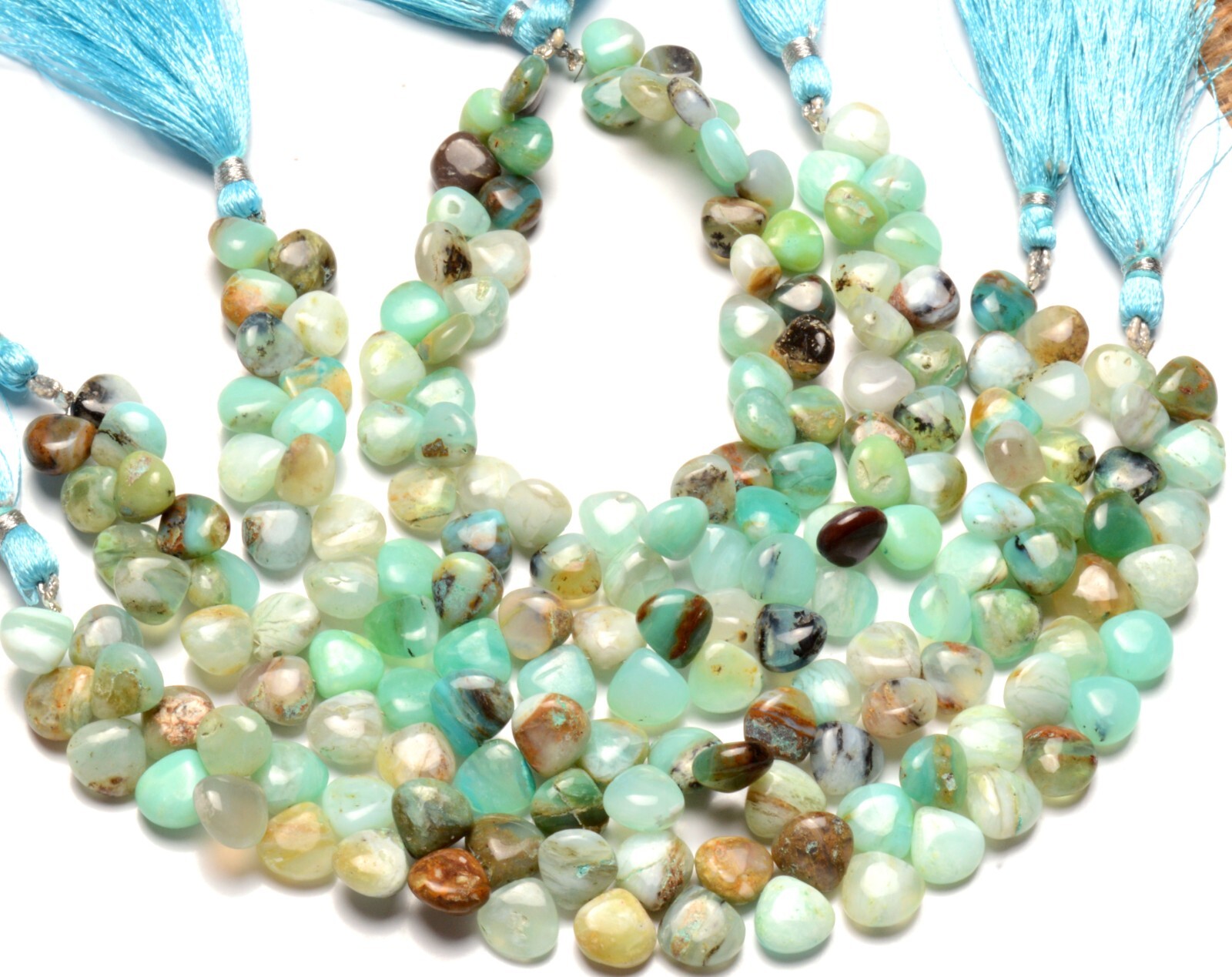 Green Peru Opal Gem 9.5 mm Size Smooth Heart Shape Beads 8″ Strand