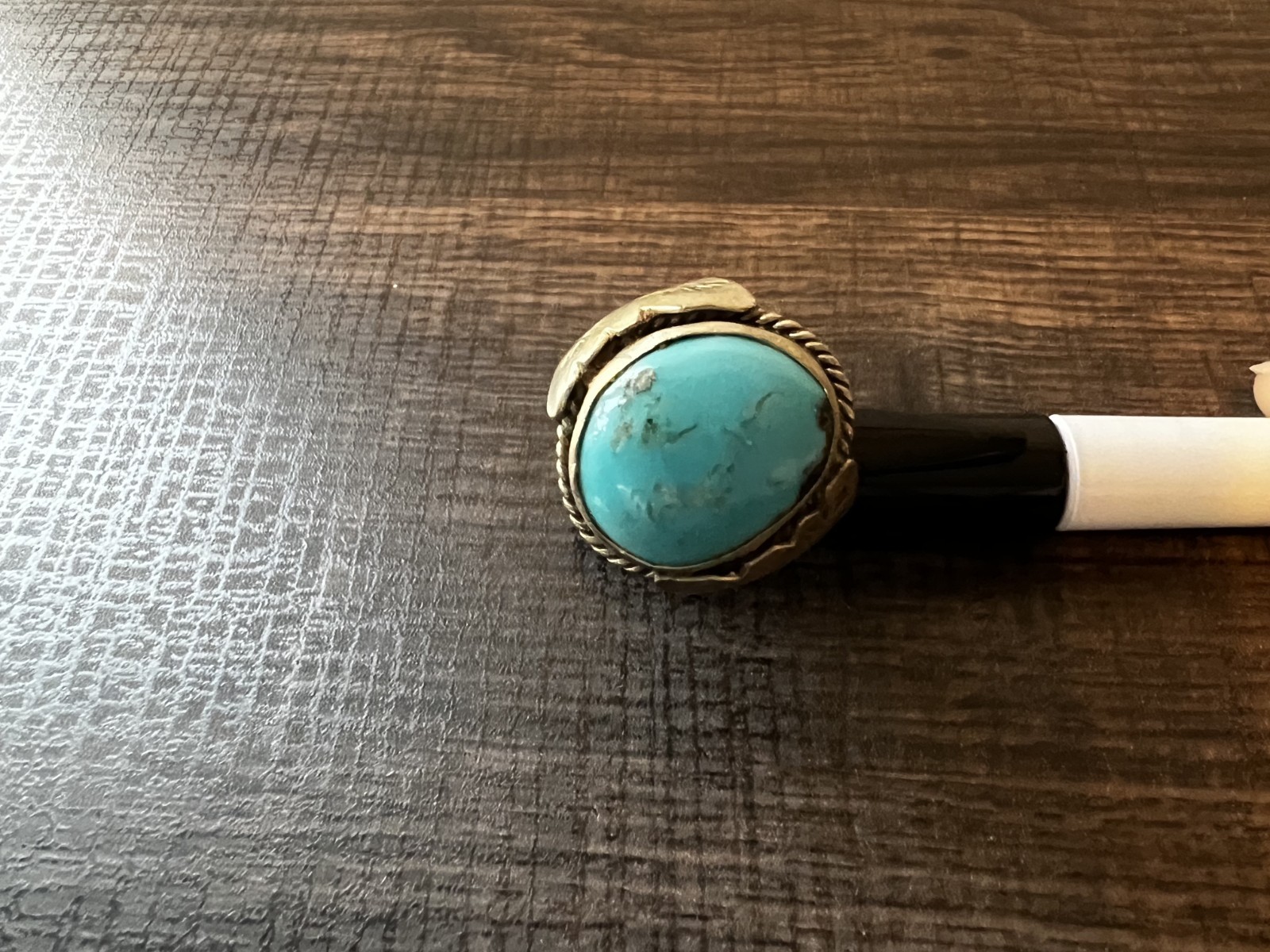 Silver Tone Signet Cocktail Ring Blue Oval Turquoise Bezel Set Size 11