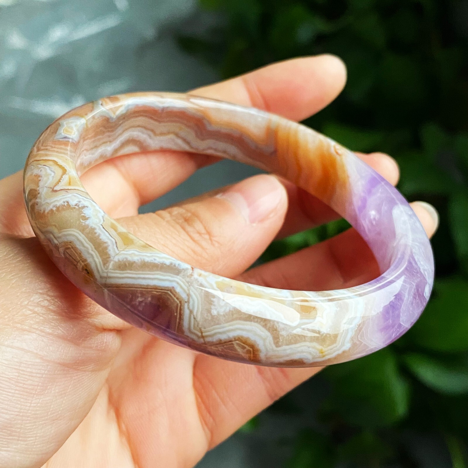 61mm Natural Rare Amethyst Agate Crystal Gemstone Bangle C9
