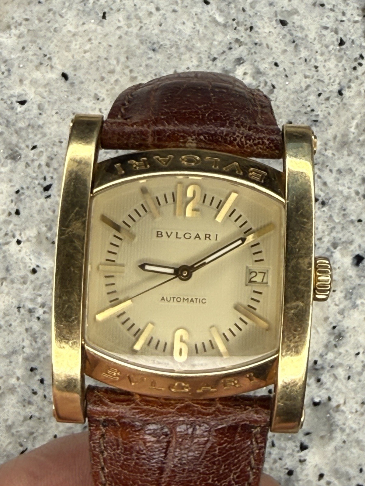 BVLGARI Assioma Automatic Date 32mm Yellow Gold Brown Leather man’s watch