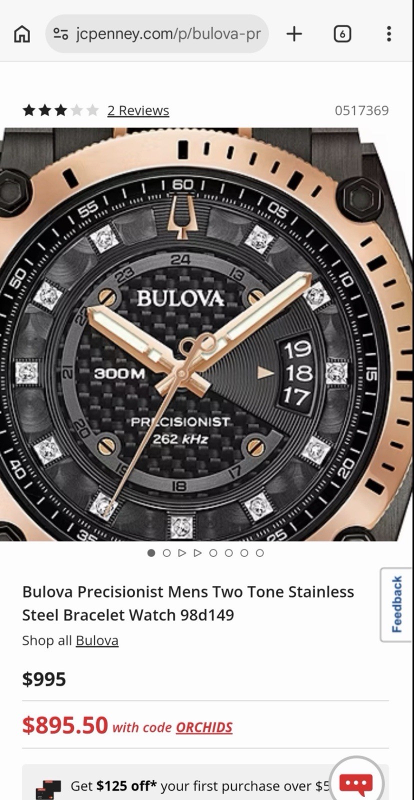 Bulova Precisionist Mens Two Tone StainlessSteel Bracelet Watch 98d149