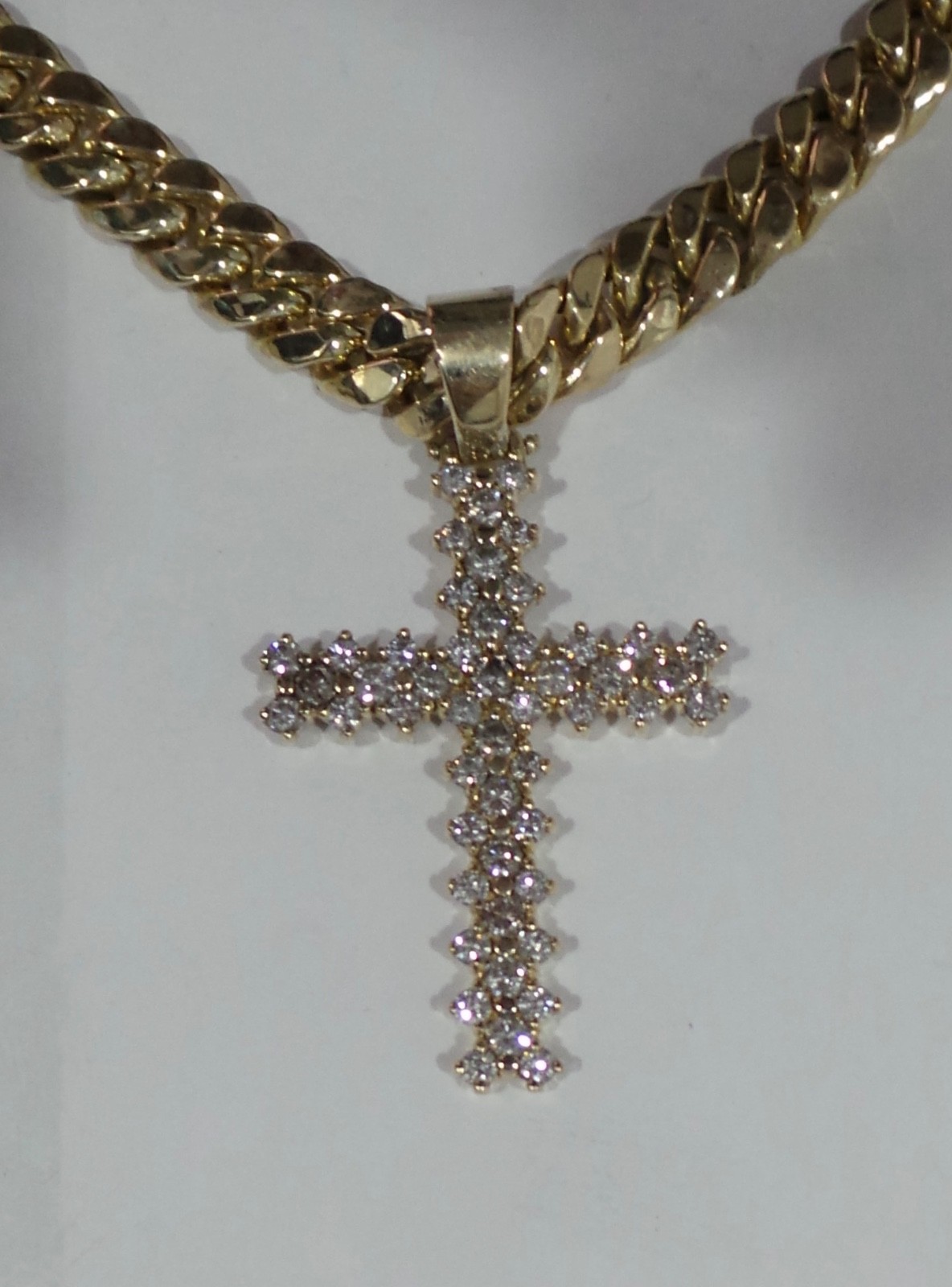 14k Yellow Gold 24″ Cuban Curb Link Necklace 45.4g 7.8mm & Diamond Cross Pendant