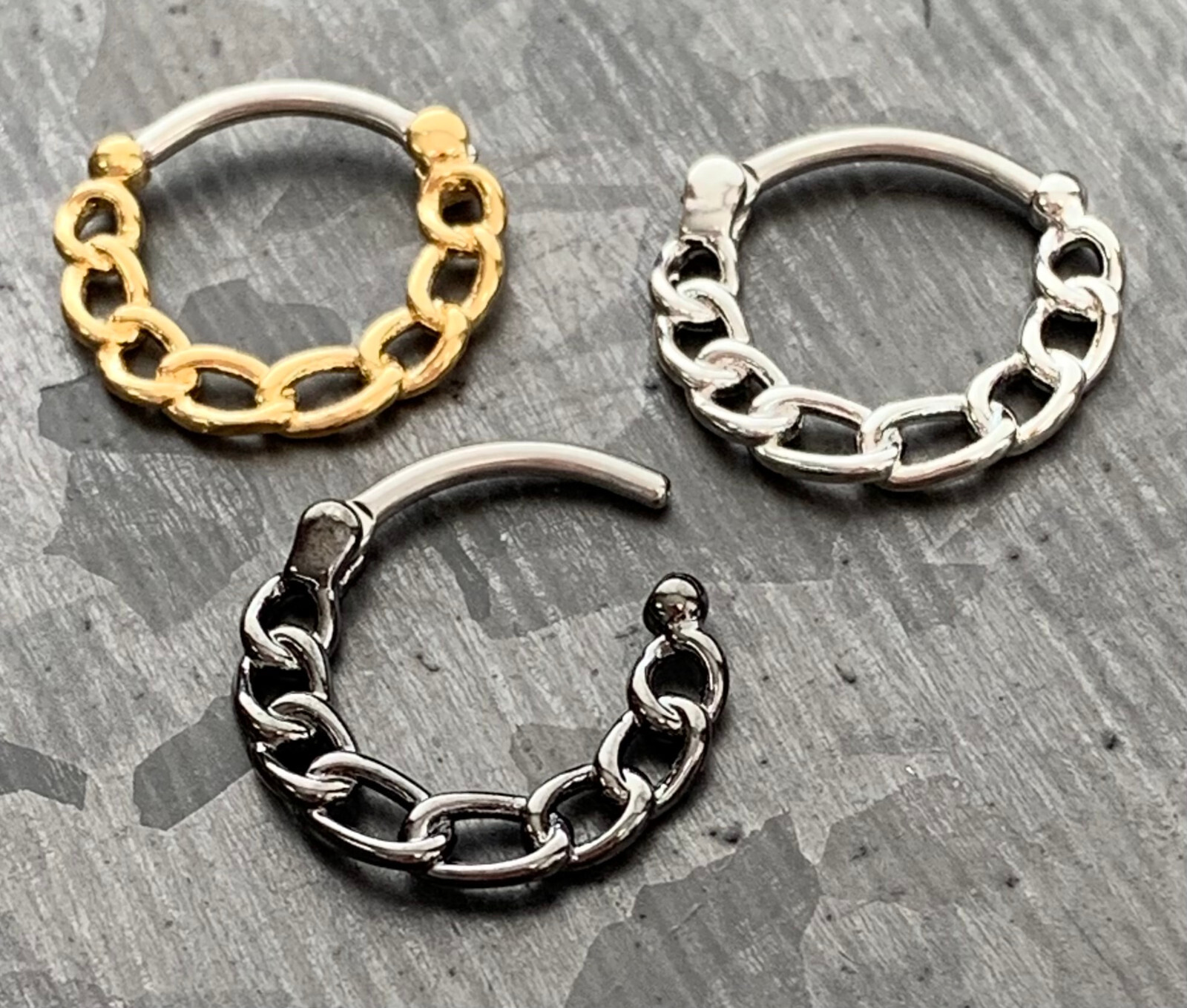 1pc Chain Round Septum Clicker 16g Pierced Nose Ring IP 316L Surgical Steel