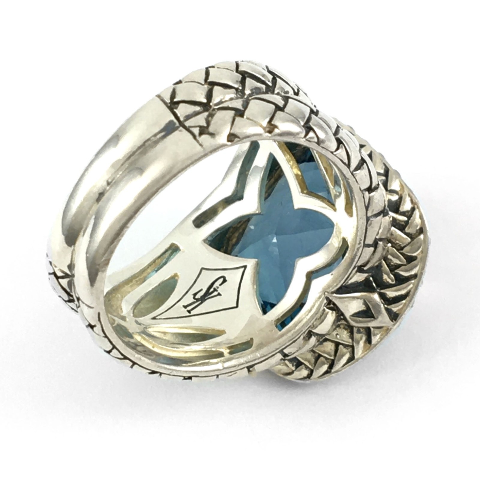 Scott Kay Sterling Silver Diamond & Blue Topaz Large Dome Ring