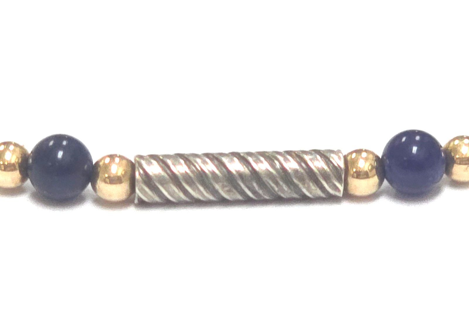 VINTAGE 4mm NATURAL LAPIS LAZULI BEADS 3mm 1OK GOLD BEADS and STERLING BRACELET