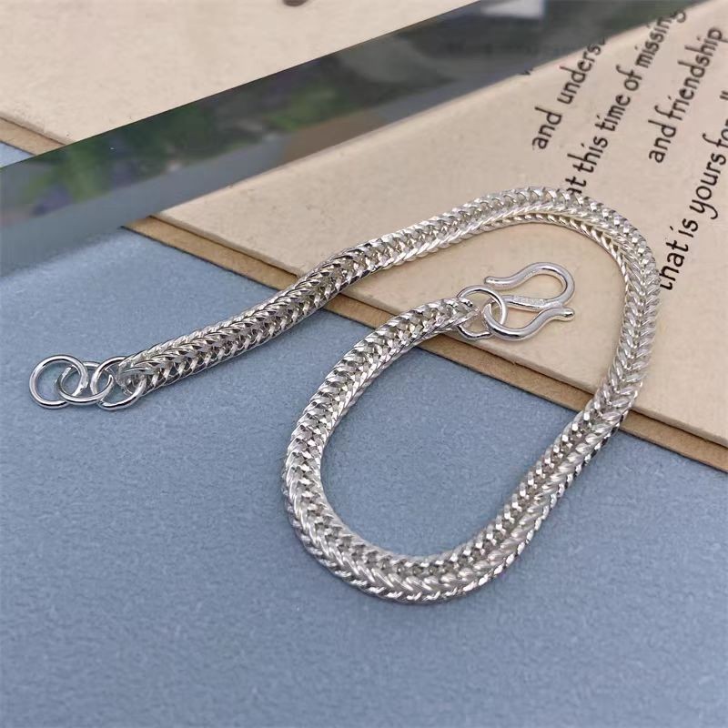 Pure S999 Fine Silver Chain Men Women 2.5mm-5mm Foxtial Link Bracelet 6-9inch