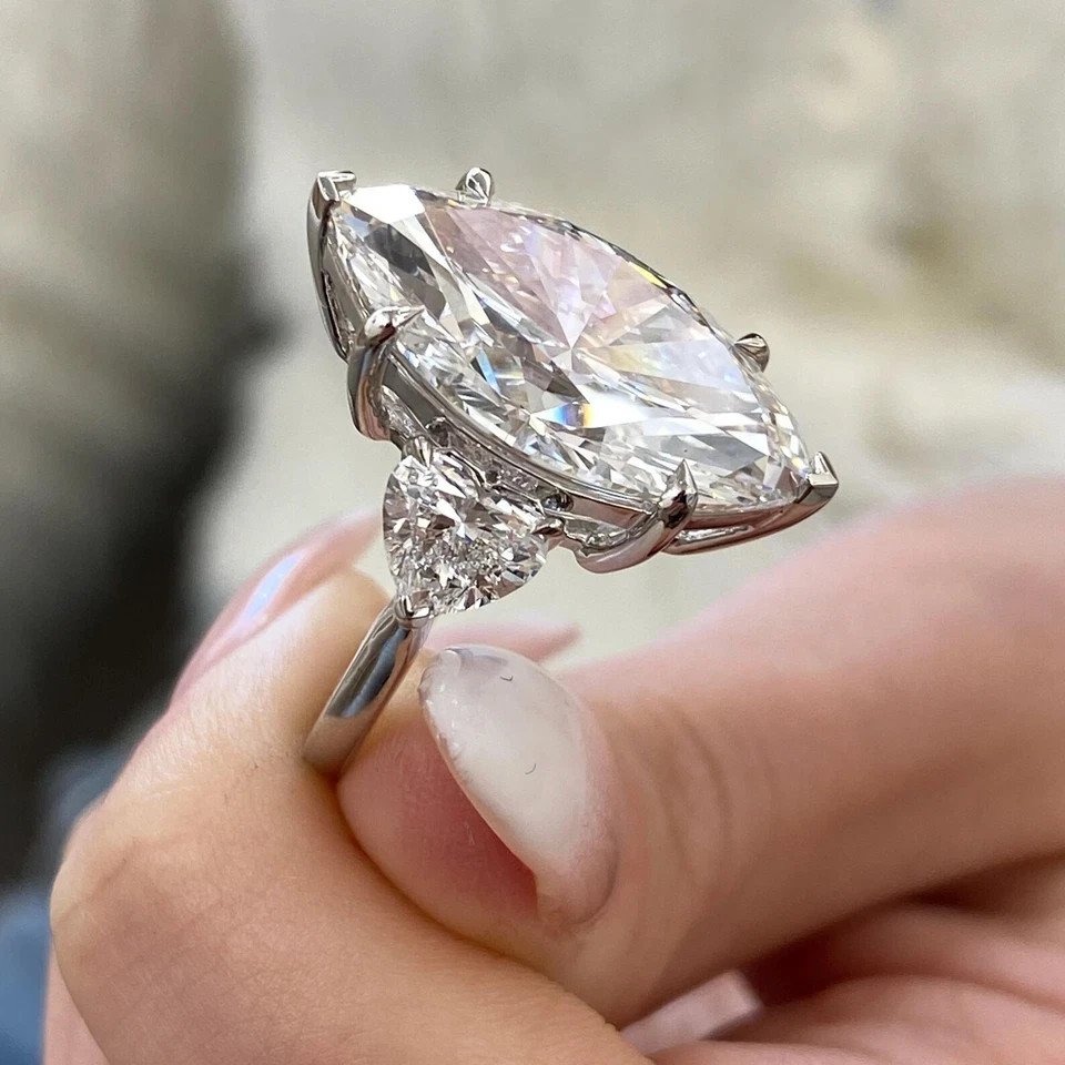 4.10 Ct Marquise Cut Moissanite Engagement Wedding Ring 925 Sterling Silver
