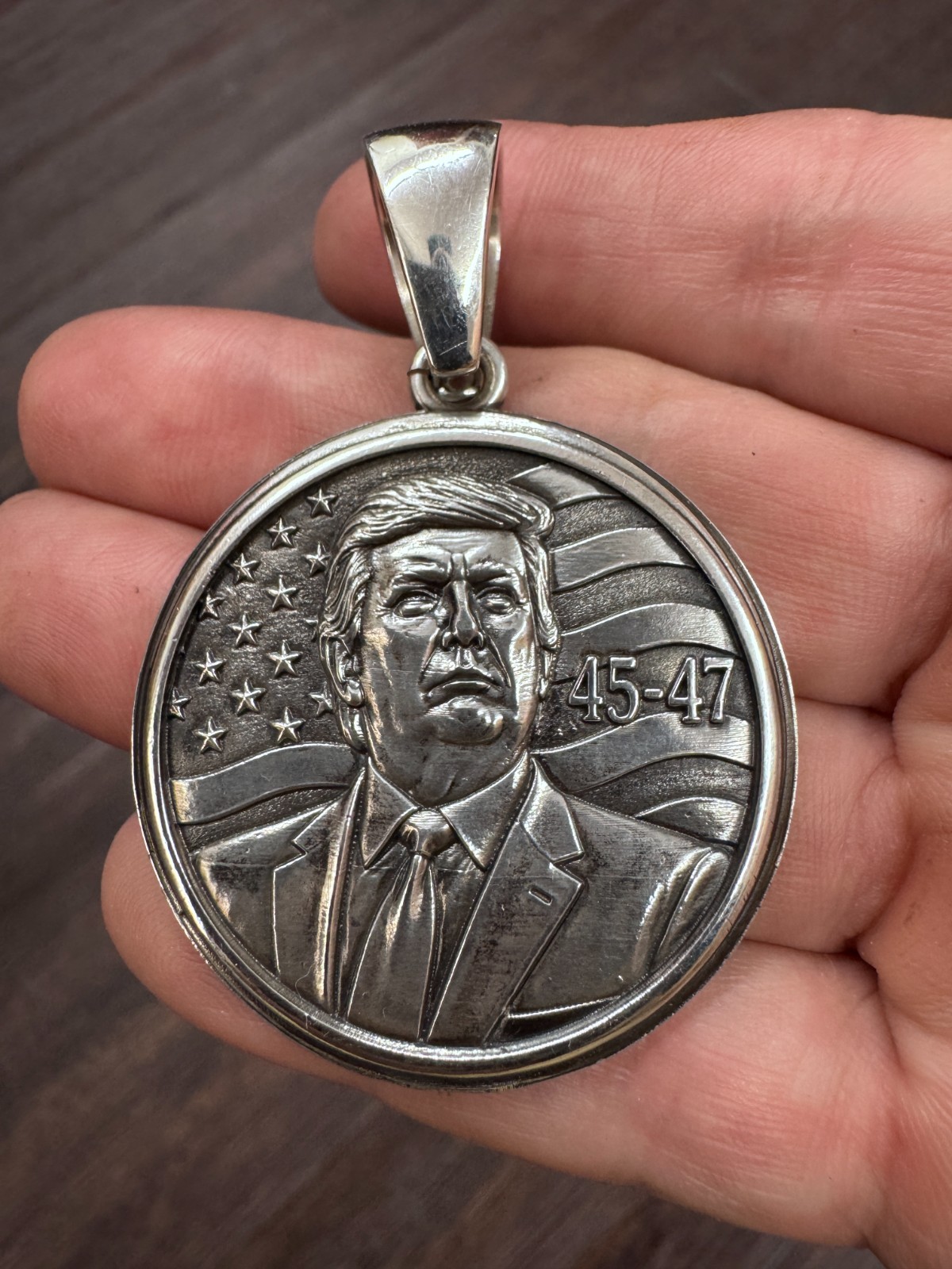 President 45-47 Donald J Trump USA Pendant Sterling Silver 925