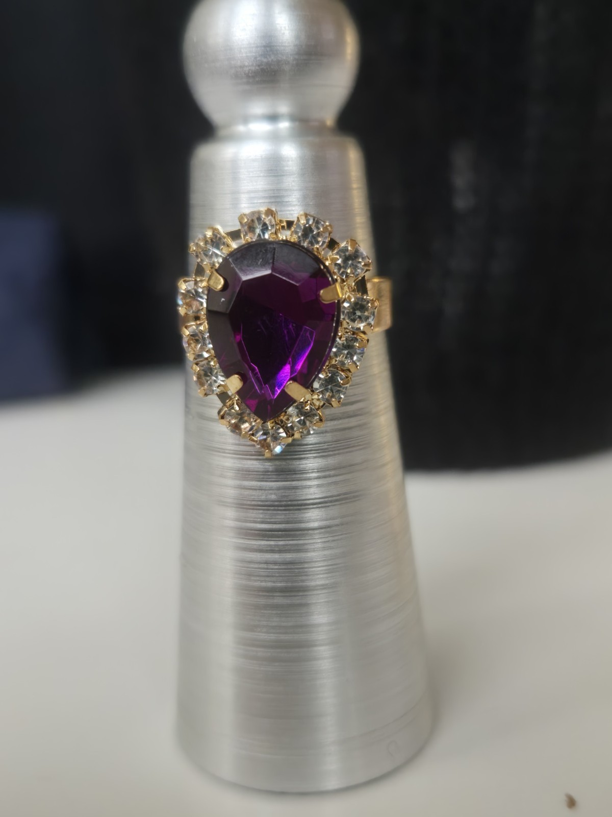 24 Inch Long Gold Tone Purple Pendant Sets Include Necklace Earrings and Ring.