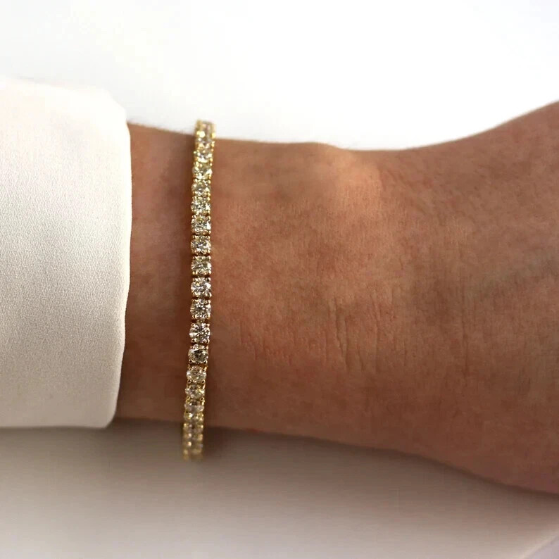 9.0Ct Round Cut Lab Created Diamond 14K Yellow Gold Finish 7.5IN Tennis Bracelet