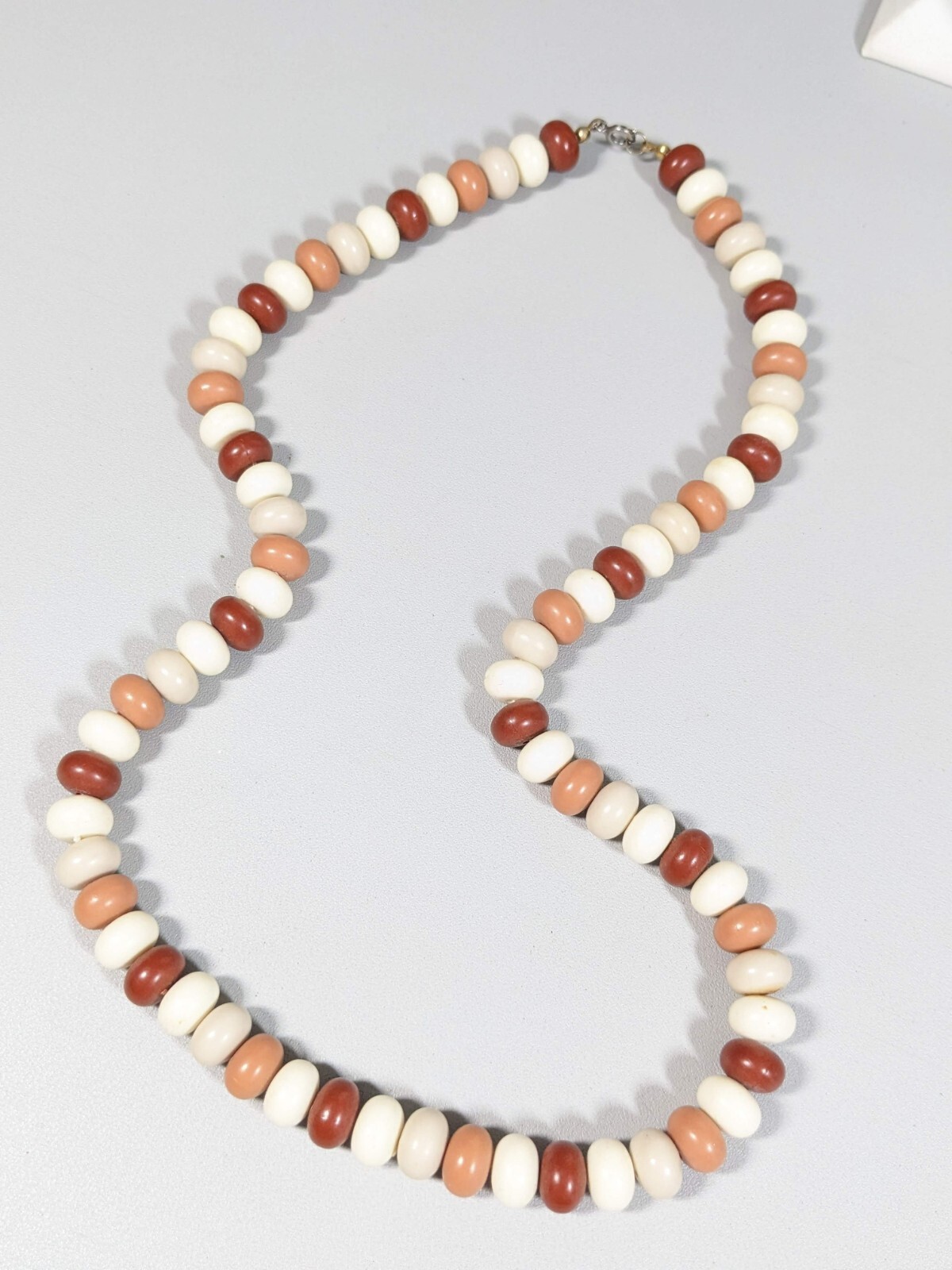 Vintage Brown Ivory Color Rounded Bead Longer Necklace 24 inches