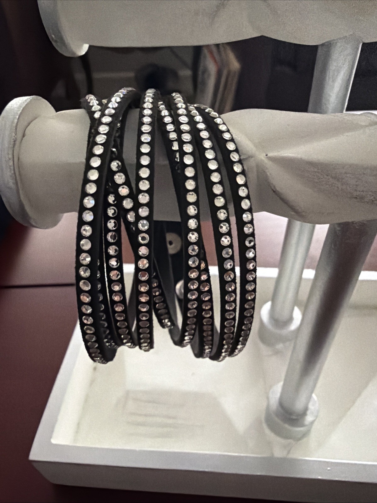 Touchstone Wrap Star 3 Strand Black Alcantara Clear Swarovski Crystals Bracelet